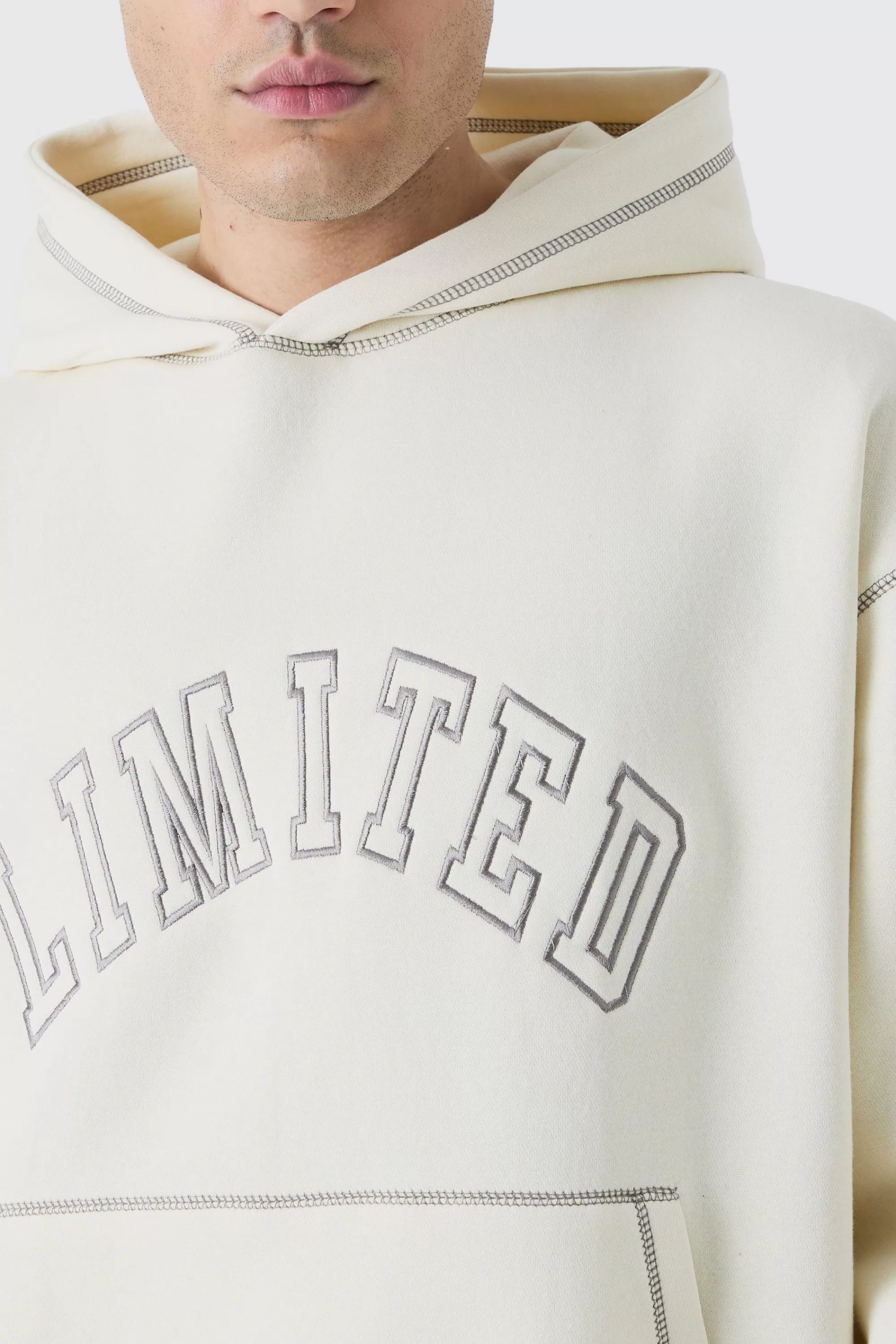 boohooMAN Oversized Boxy Limited Contrast Stitch Hoodie | UK