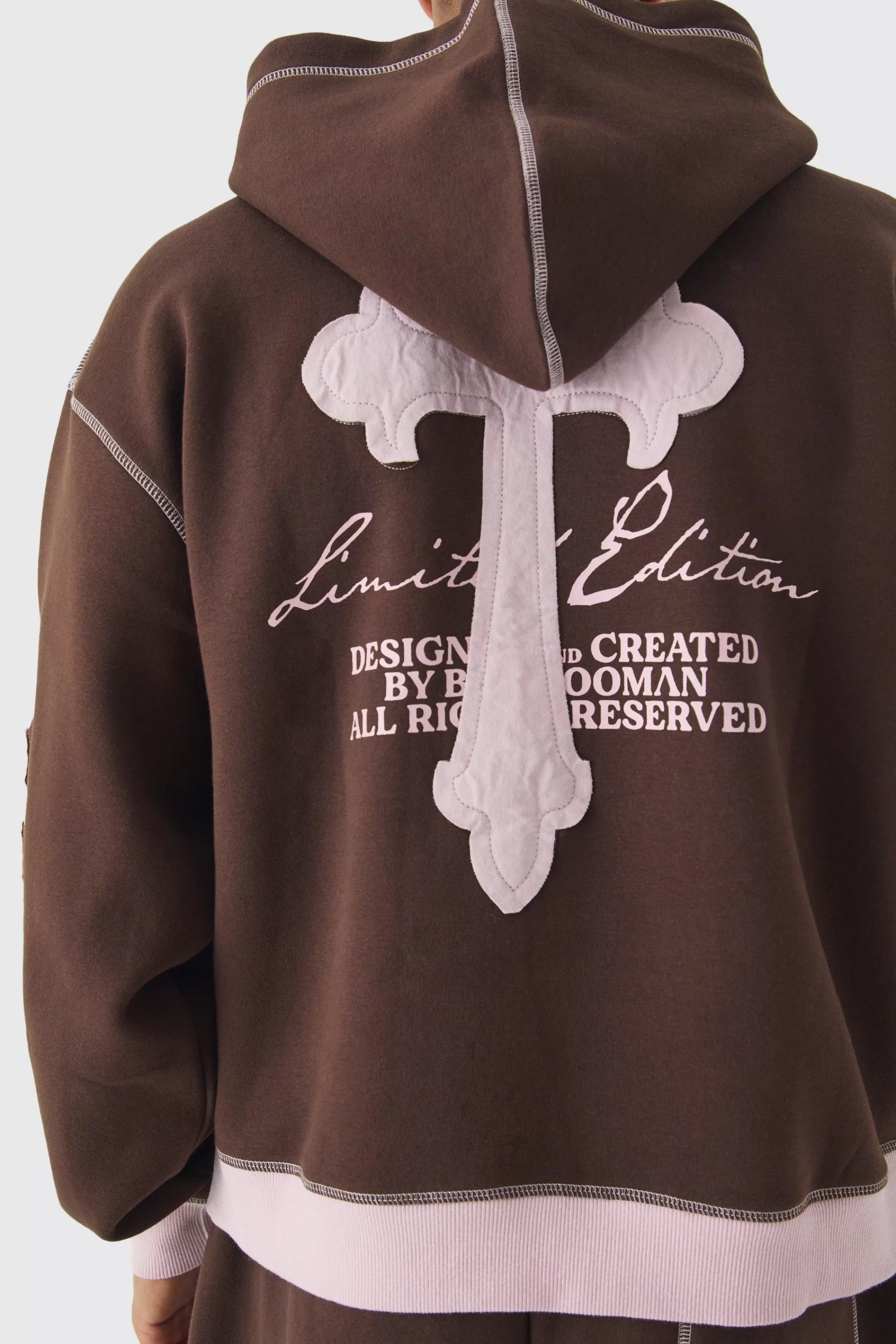 boohooMAN Oversized Boxy Limited Edition Cross Applique Hoodie | UK