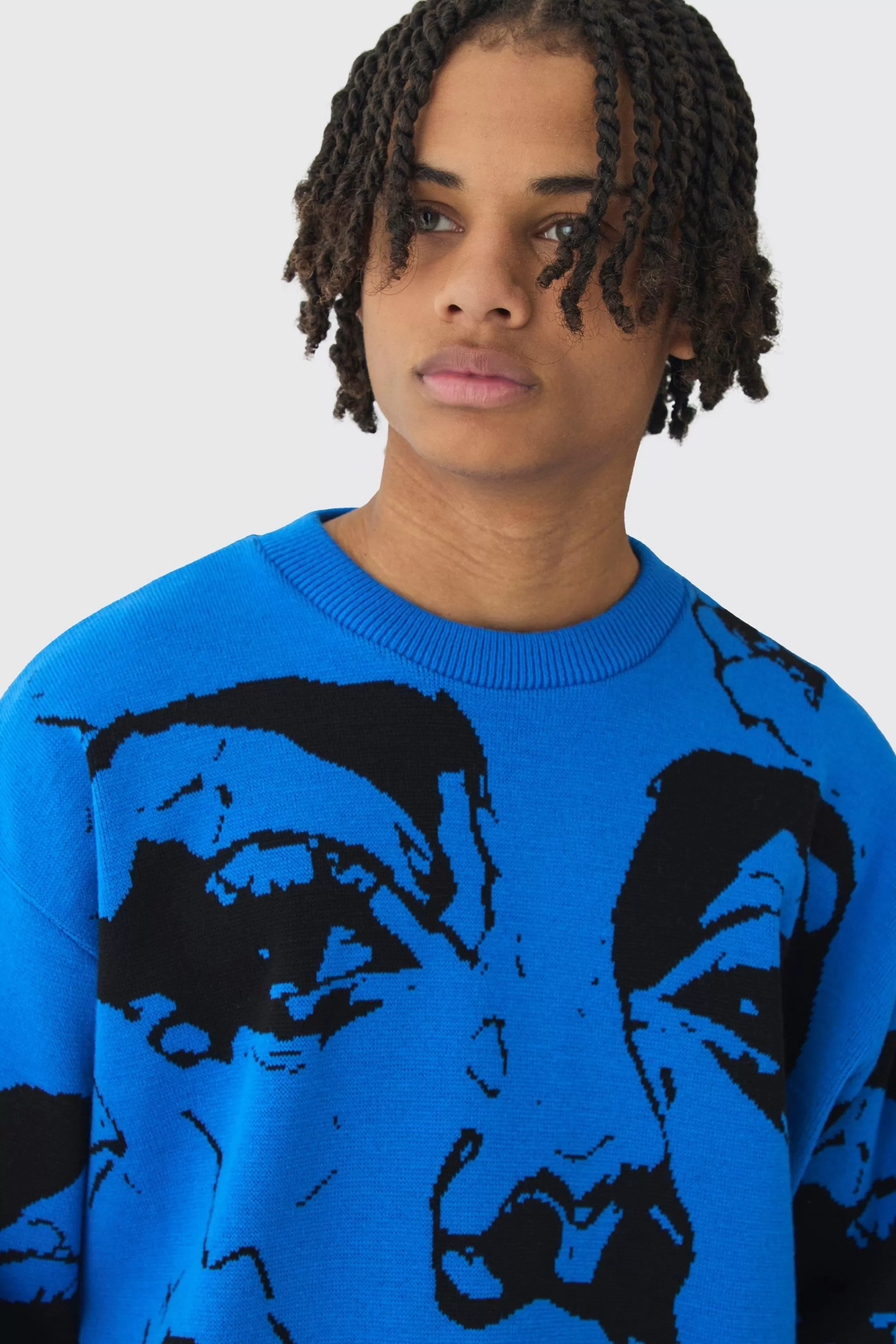 boohooMAN Oversized Boxy Line Face Knitted Jumper | UK
