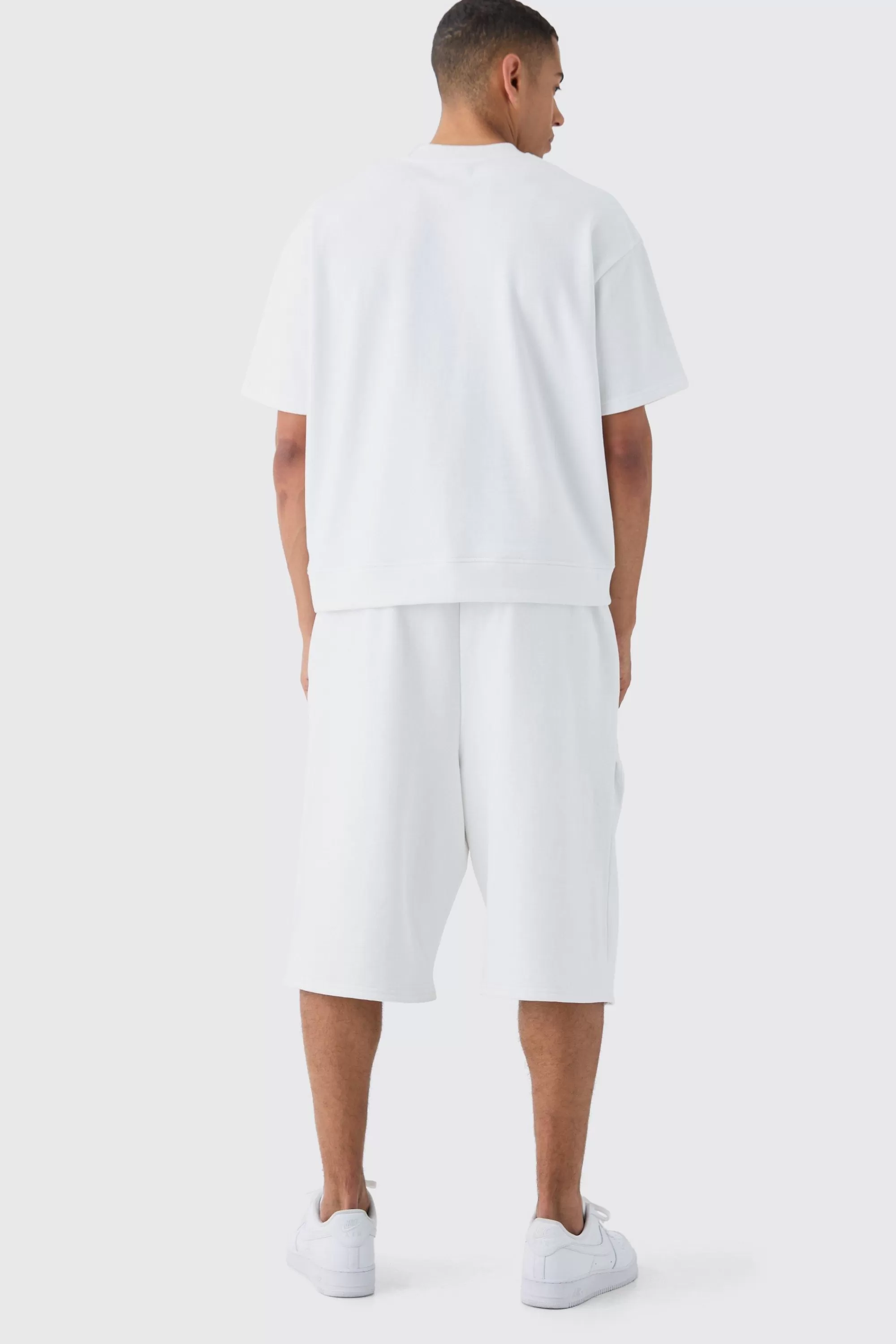 boohooMAN Oversized Boxy Loopback Embroidered Half Sleeve Sweatshirt | UK