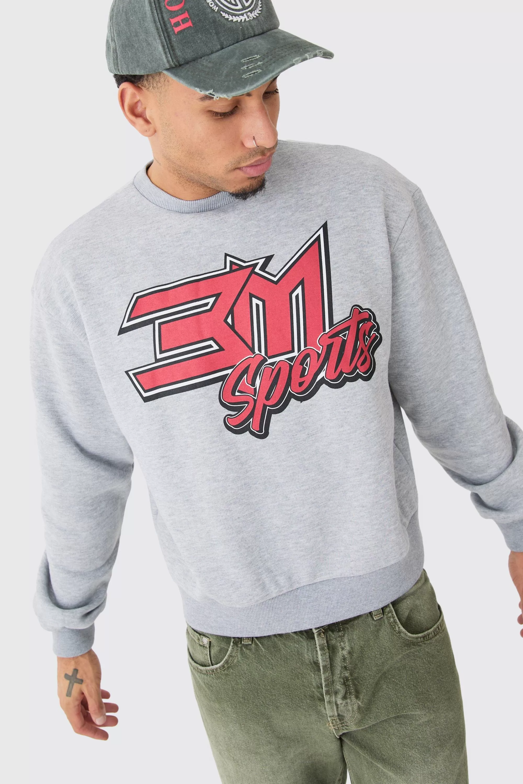 boohooMAN Oversized Boxy Moto Bm Sports Sweatshirt | UK
