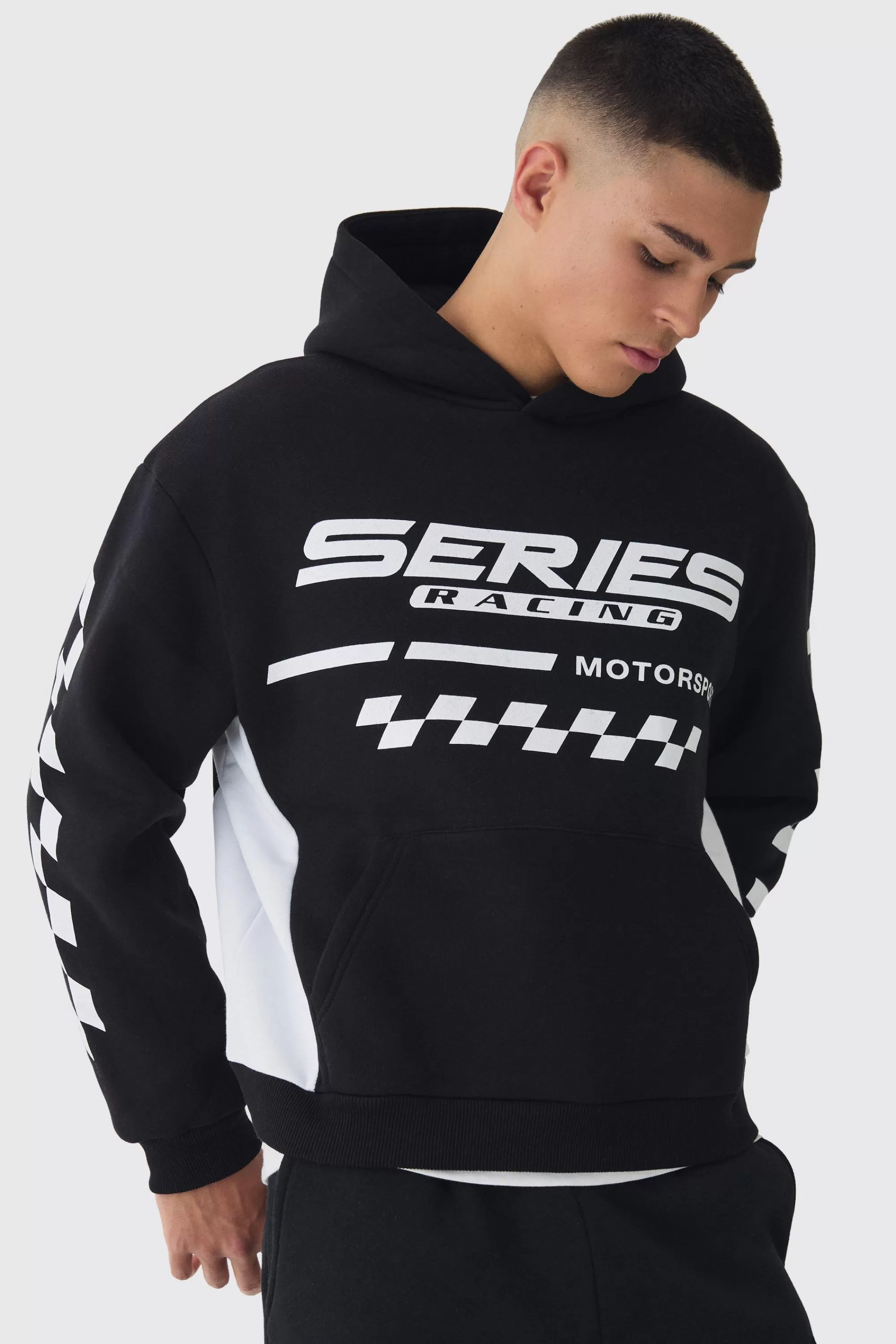 boohooMAN Oversized Boxy Moto Series Hoodie | UK