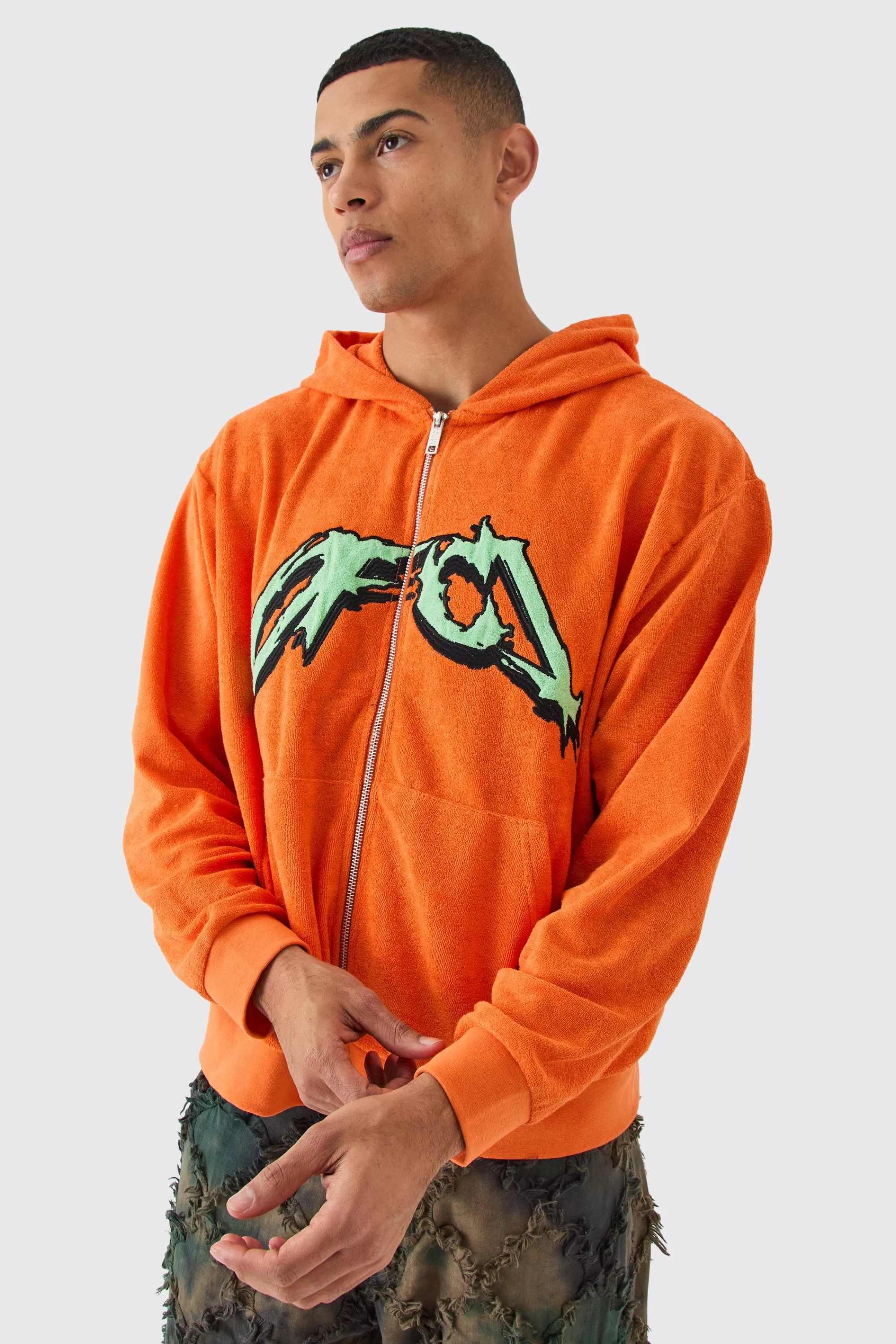 boohooMAN Oversized Boxy Ofcl Towelling Hoodie | UK