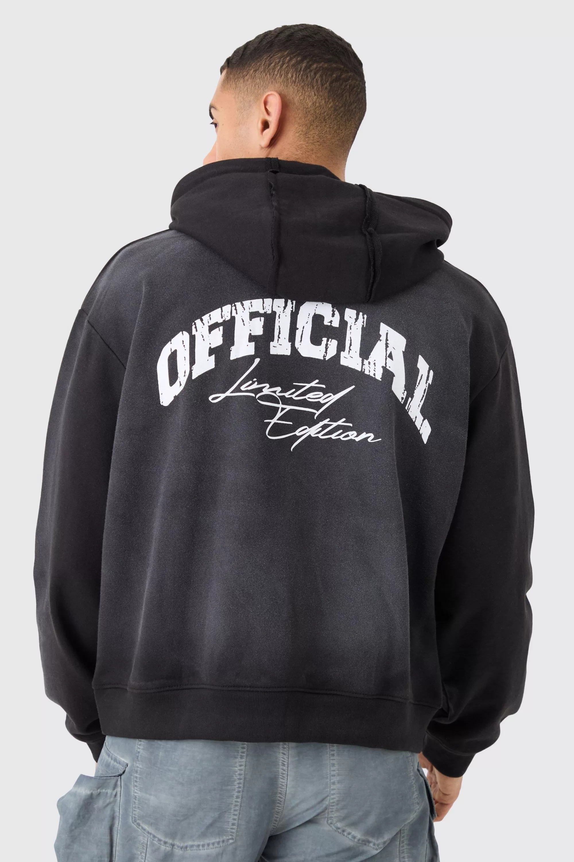 boohooMAN Oversized Boxy Official Spray Wash Hoodie | UK
