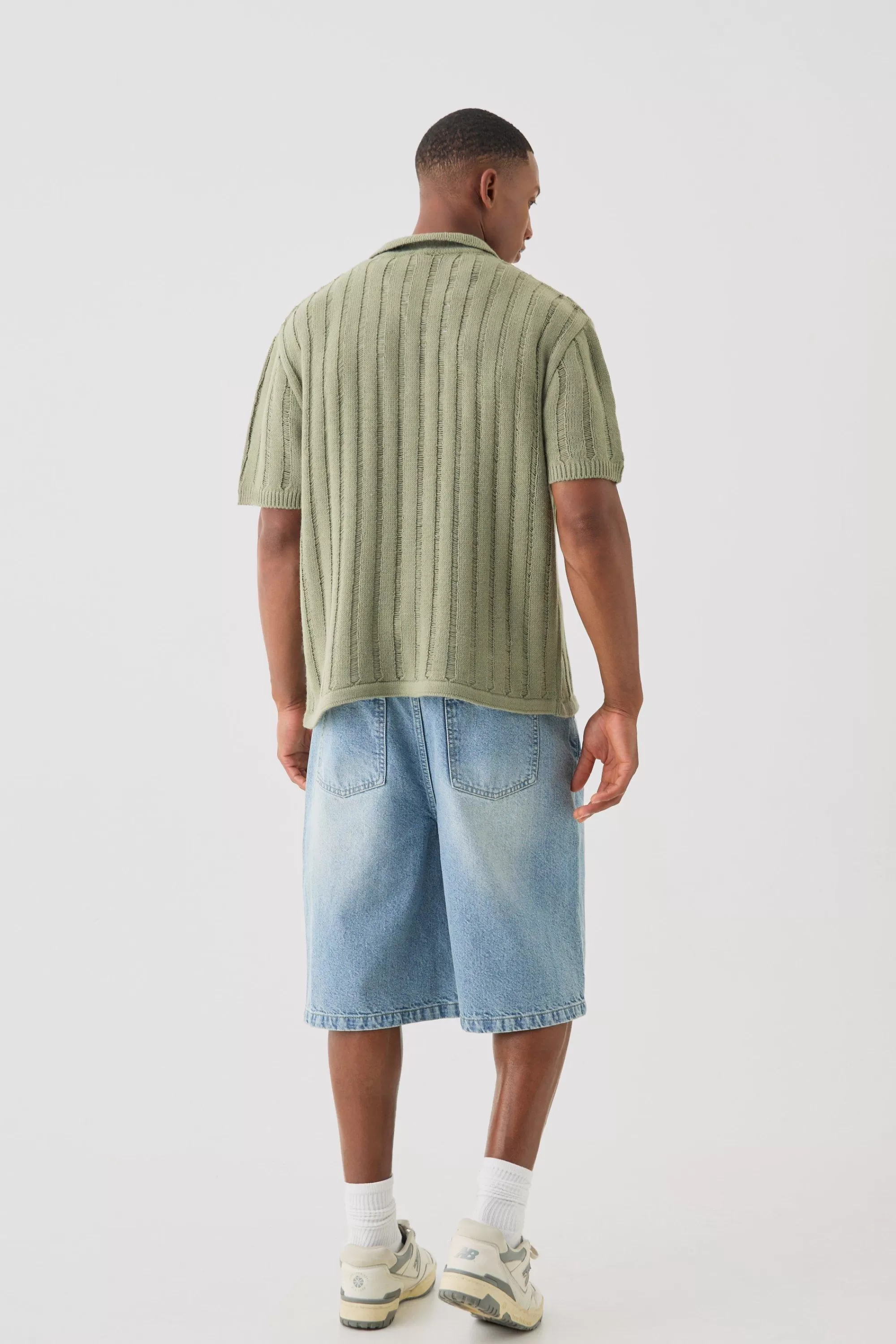 boohooMAN Oversized Boxy Open Ladder Stitch Knitted Shirt In | UK
