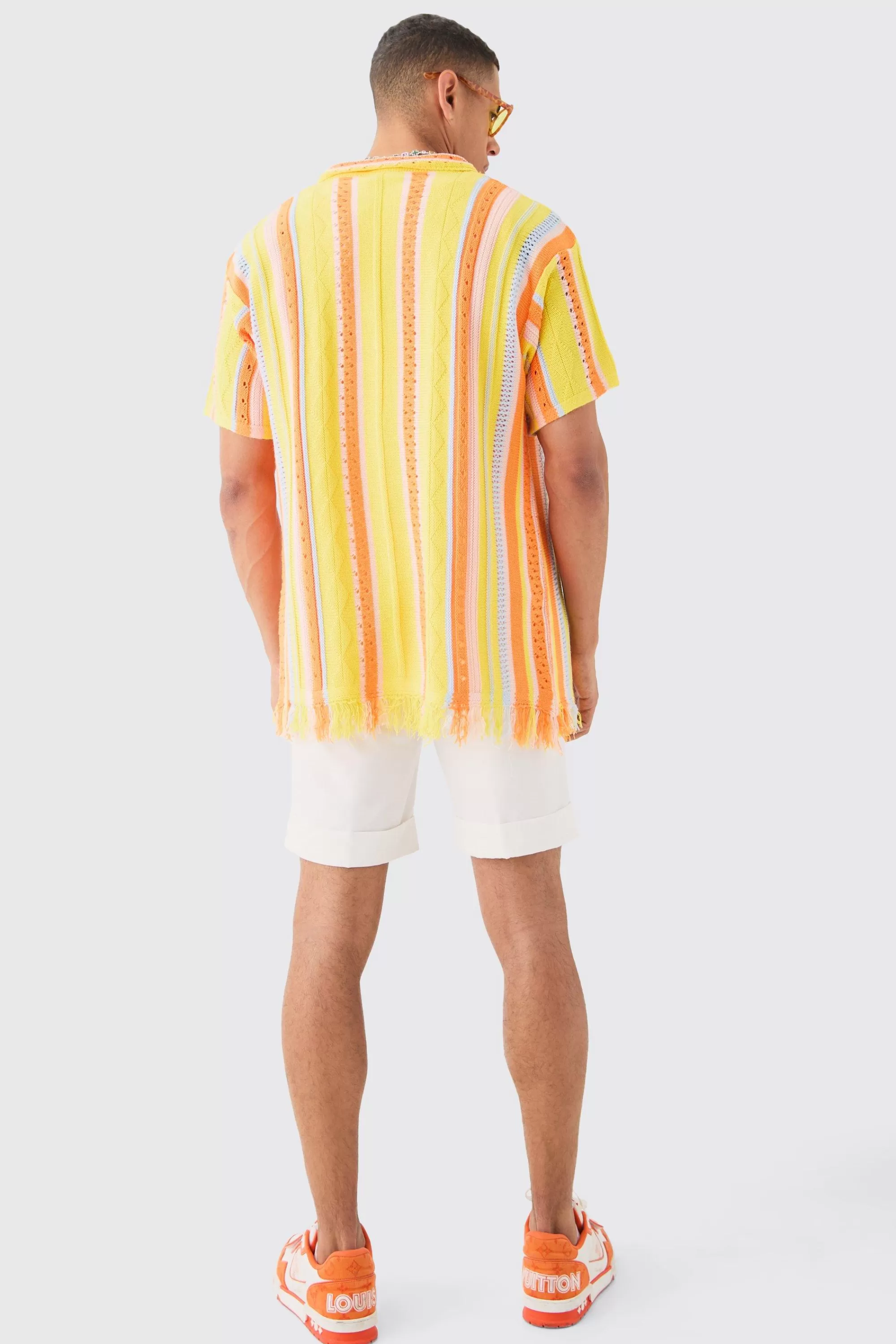 boohooMAN Oversized Boxy Open Stitch 3D Knit Shirt In | UK