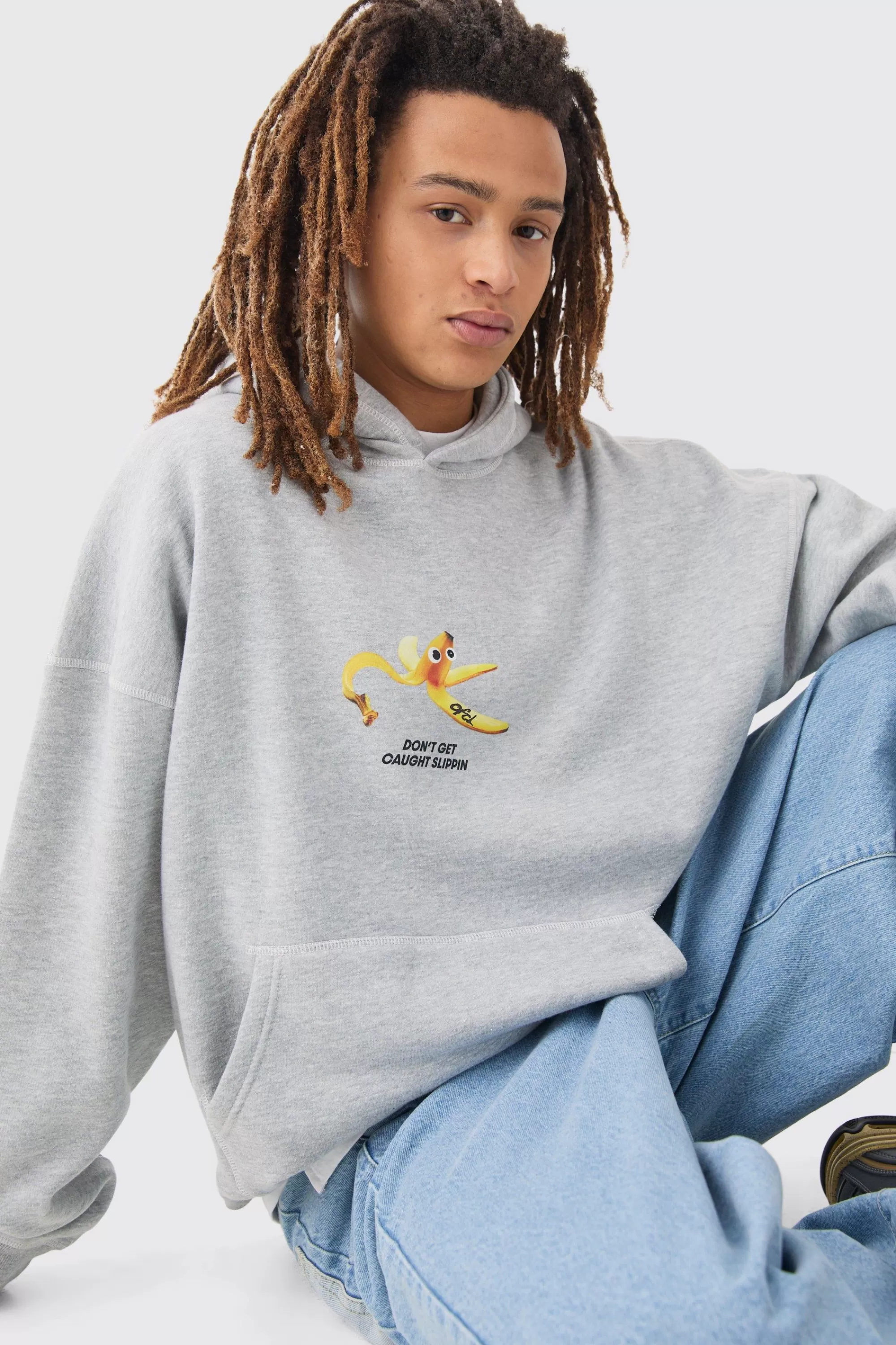 boohooMAN Oversized Boxy Plush Drop Shoulder Printed Hoodie | UK
