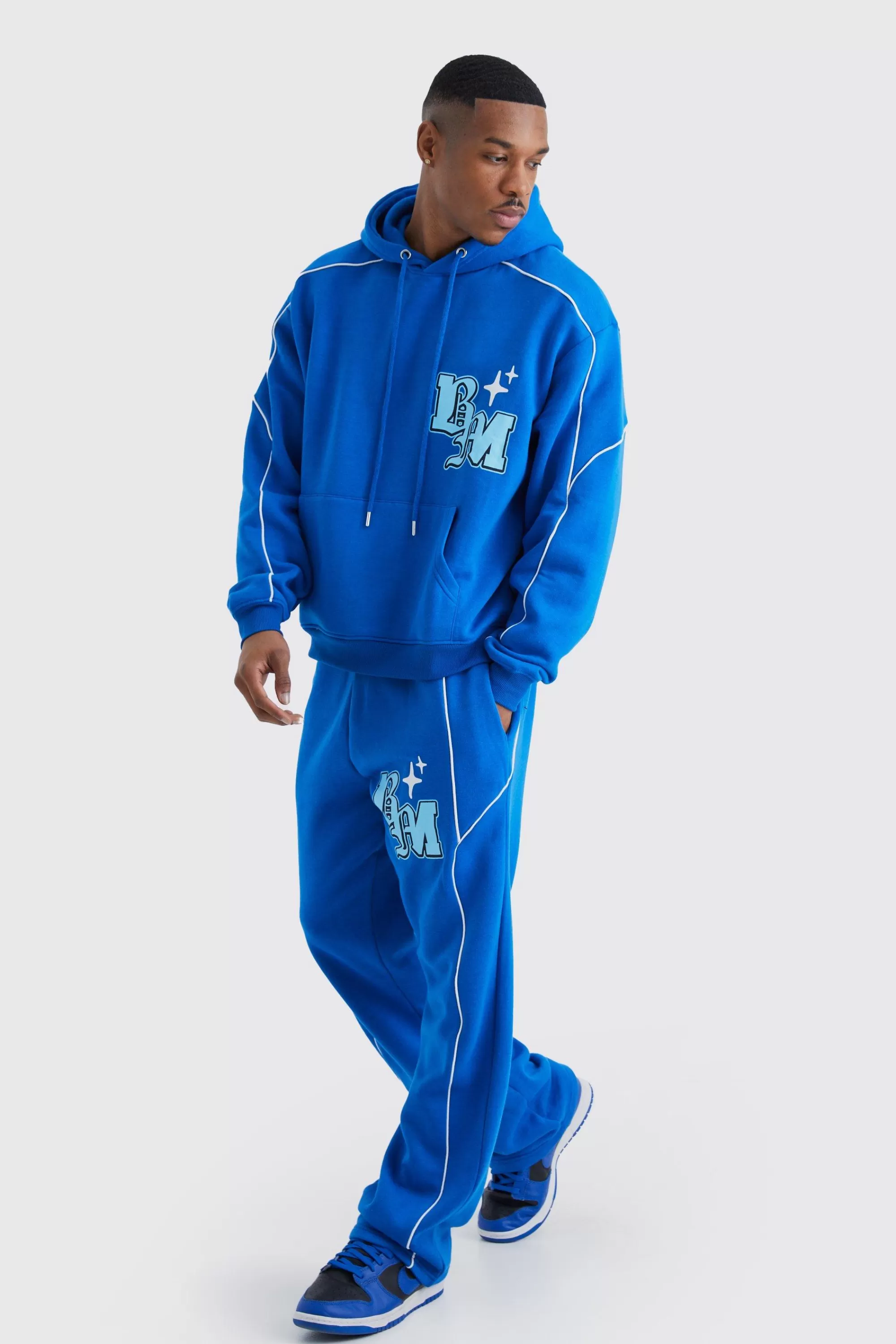 boohooMAN Oversized Boxy Print Tracksuit | UK