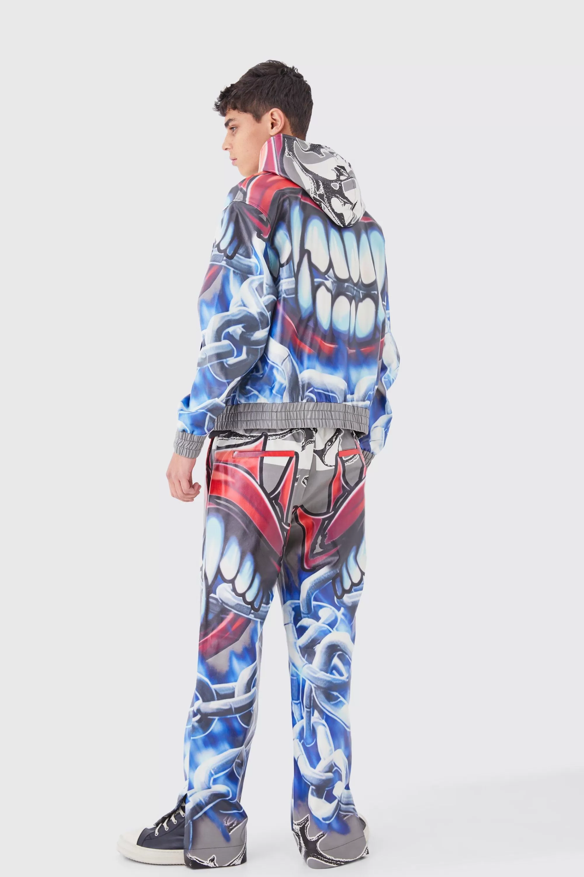 boohooMAN Oversized Boxy Printed Pu Hoodie | UK