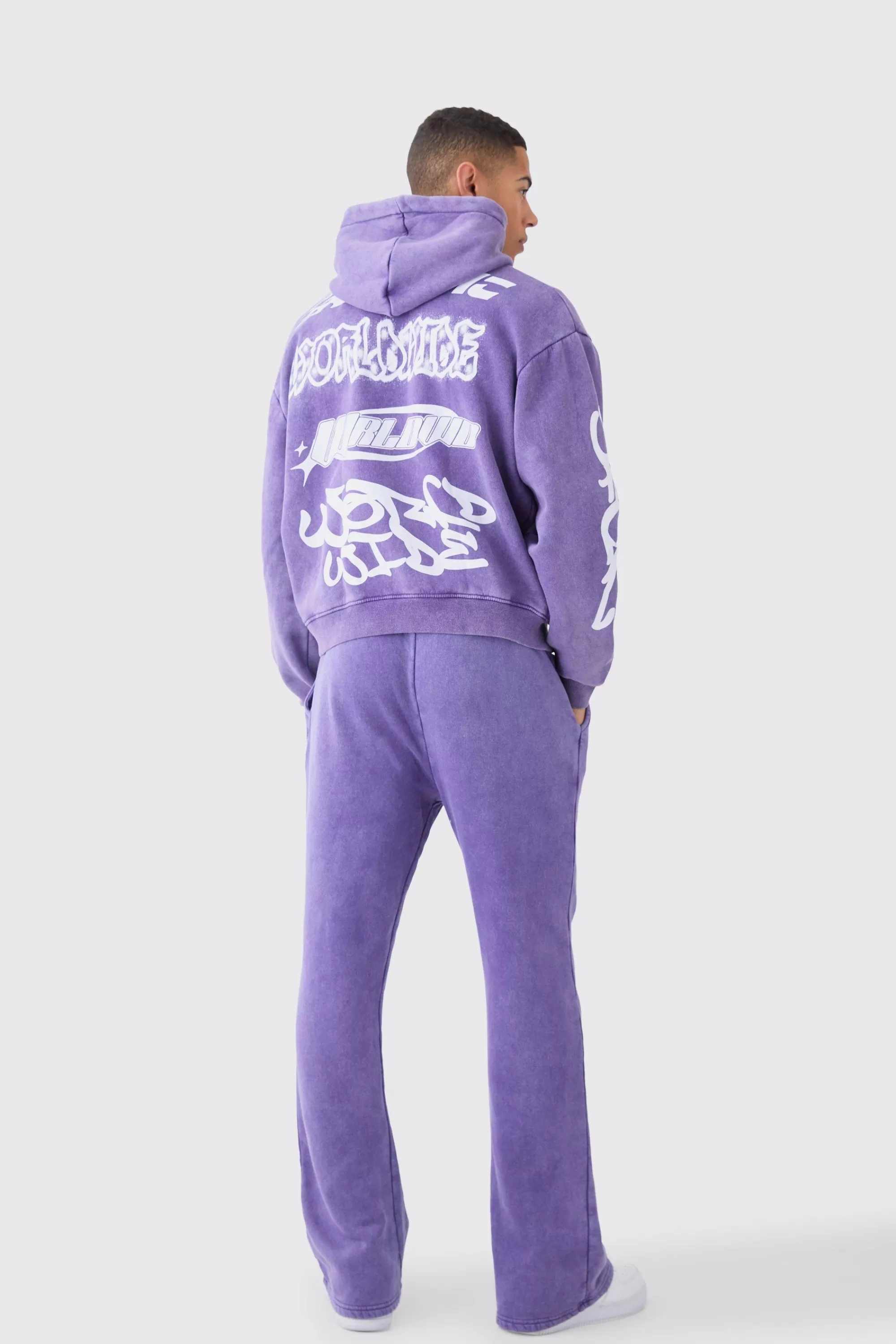 boohooMAN Oversized Boxy Puff Print Wash Hooded Tracksuit | UK
