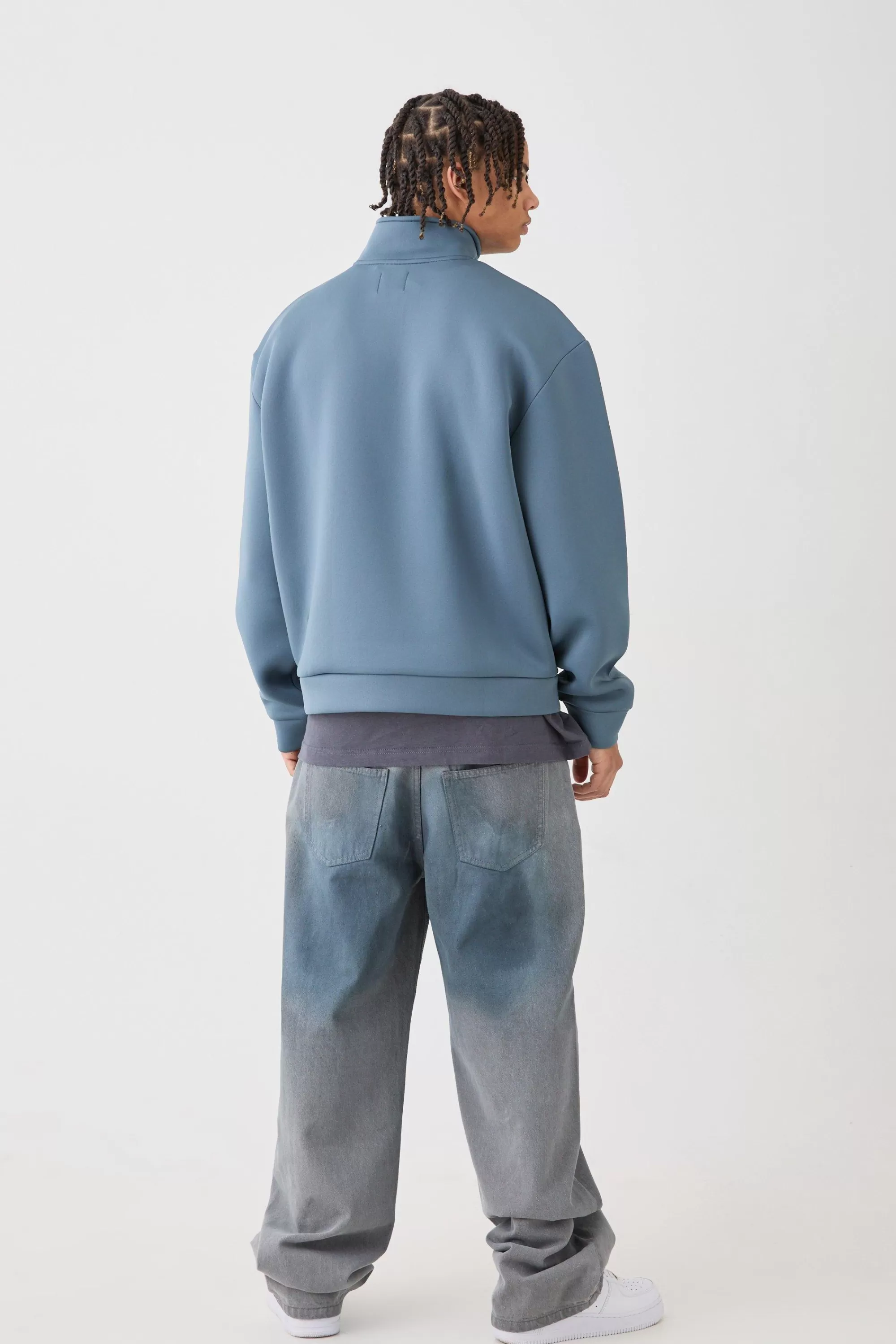 boohooMAN Oversized Boxy Quarter Zip Bonded Scuba Sweater | UK