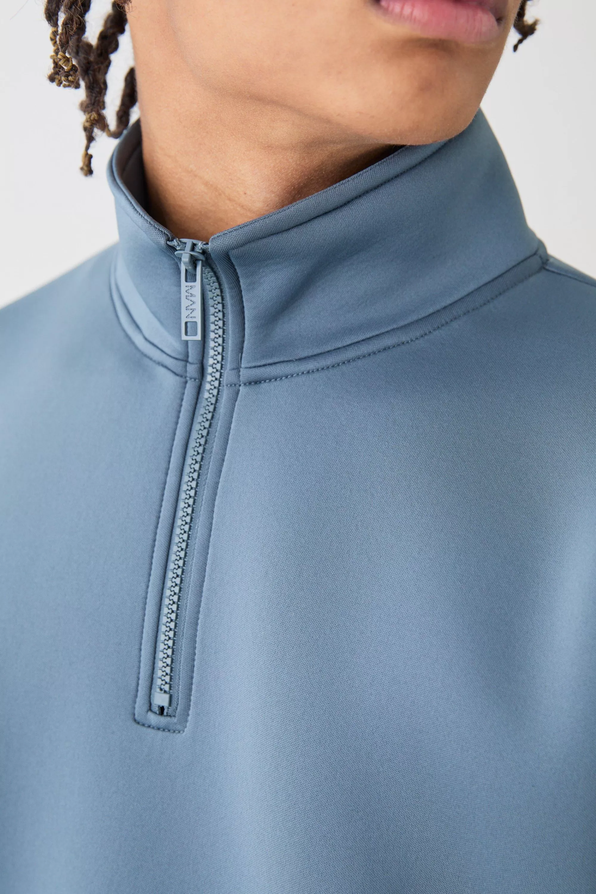 boohooMAN Oversized Boxy Quarter Zip Bonded Scuba Sweater | UK