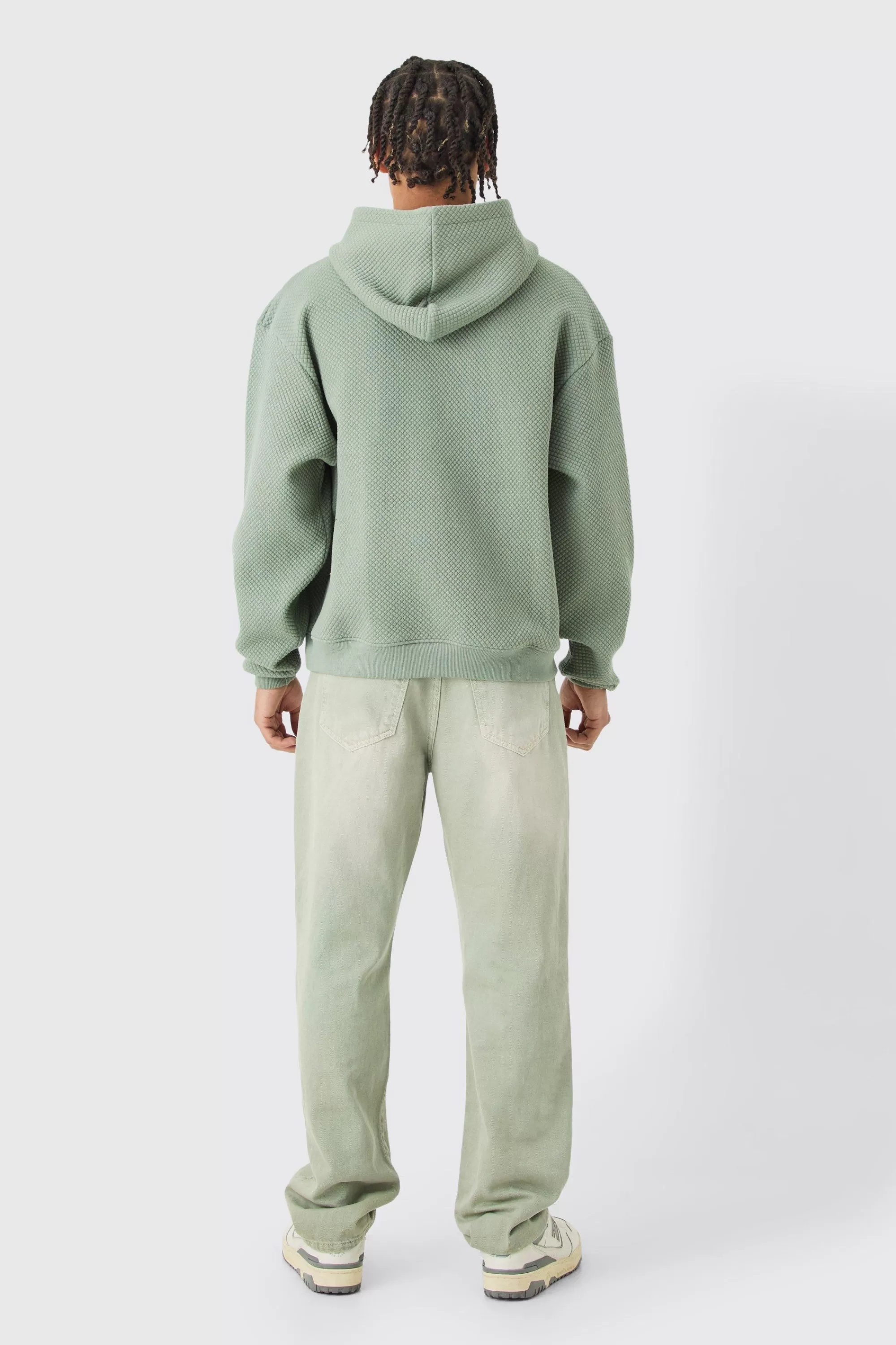 boohooMAN Oversized Boxy Quilted Embroided Hoodie | UK