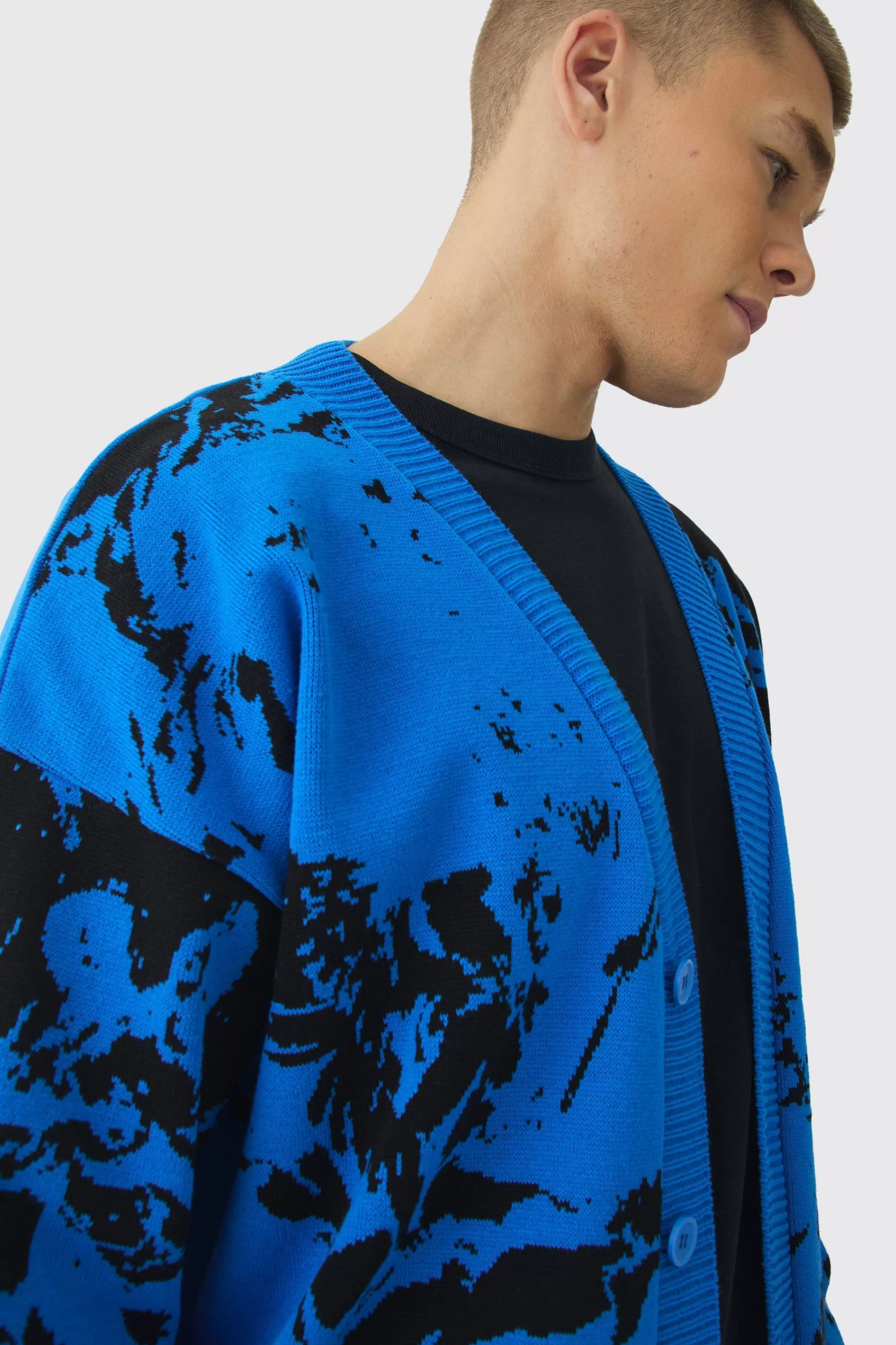 boohooMAN Oversized Boxy Renaissance Graphic Knit Cardigan | UK