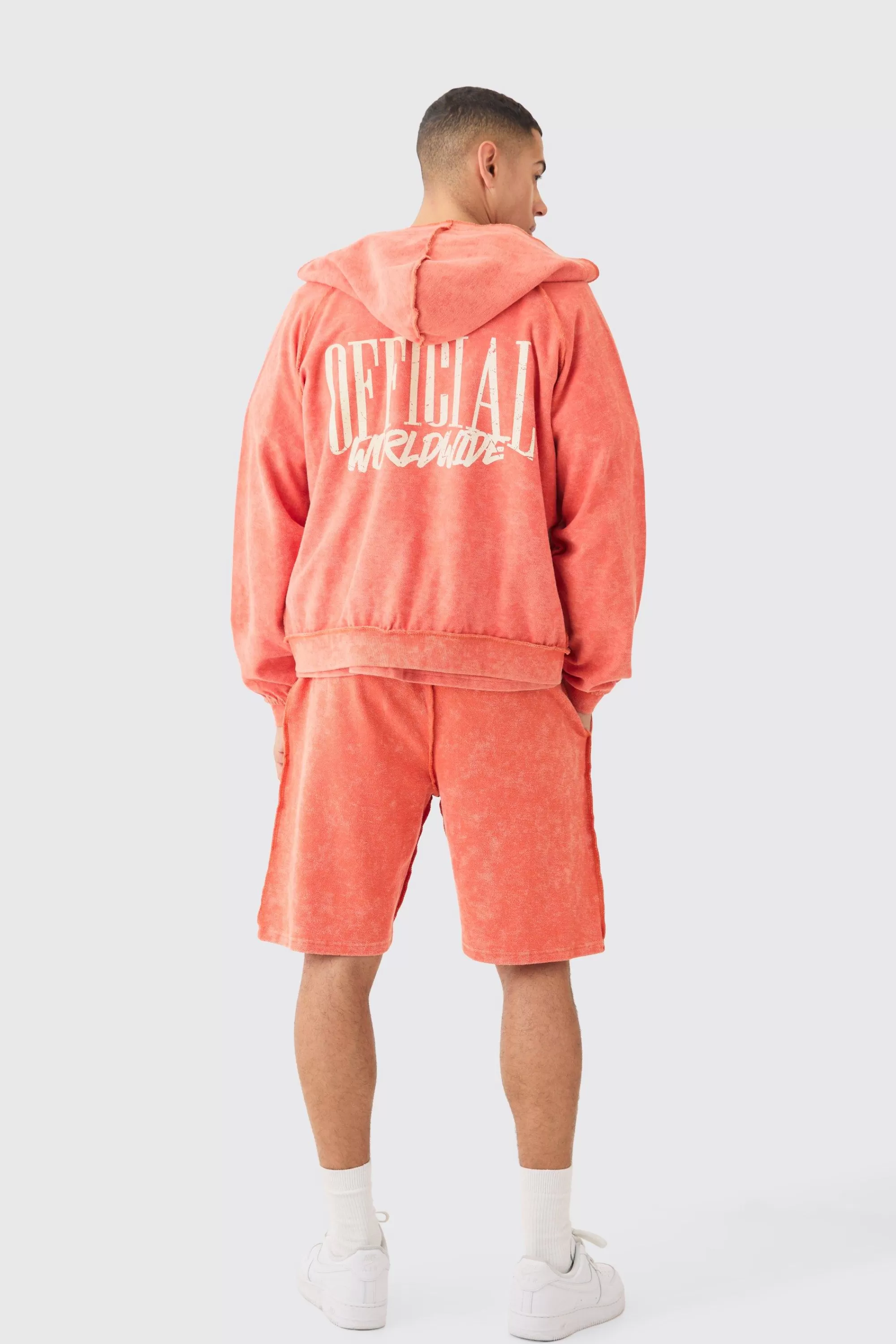boohooMAN Oversized Boxy Reverse Loopback Printed Zip Through Hoodie | UK