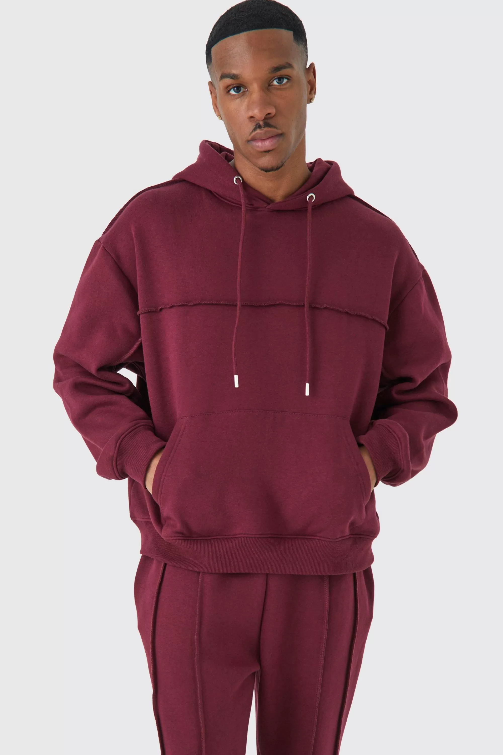 boohooMAN Oversized Boxy Seam Detail Hooded Tracksuit | UK