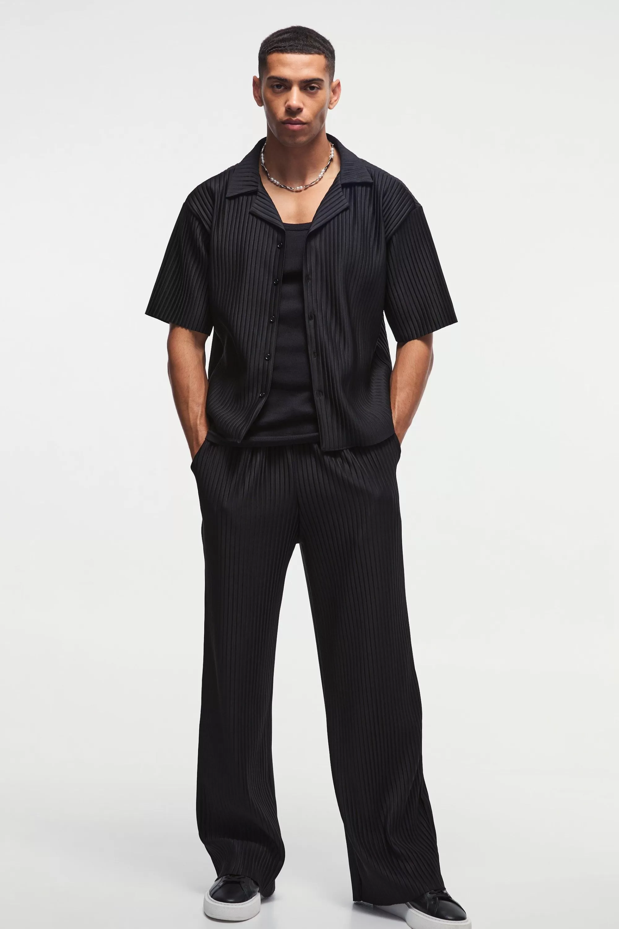 boohooMAN Oversized Boxy Shirt & Straight Pleated Trouser Set | UK