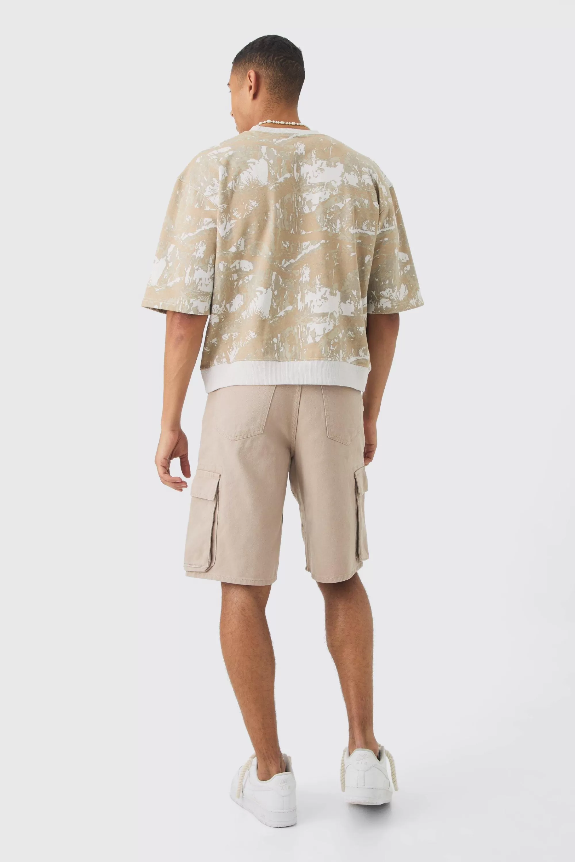 boohooMAN Oversized Boxy Short Sleeve Forest Printed Sweatshirt | UK