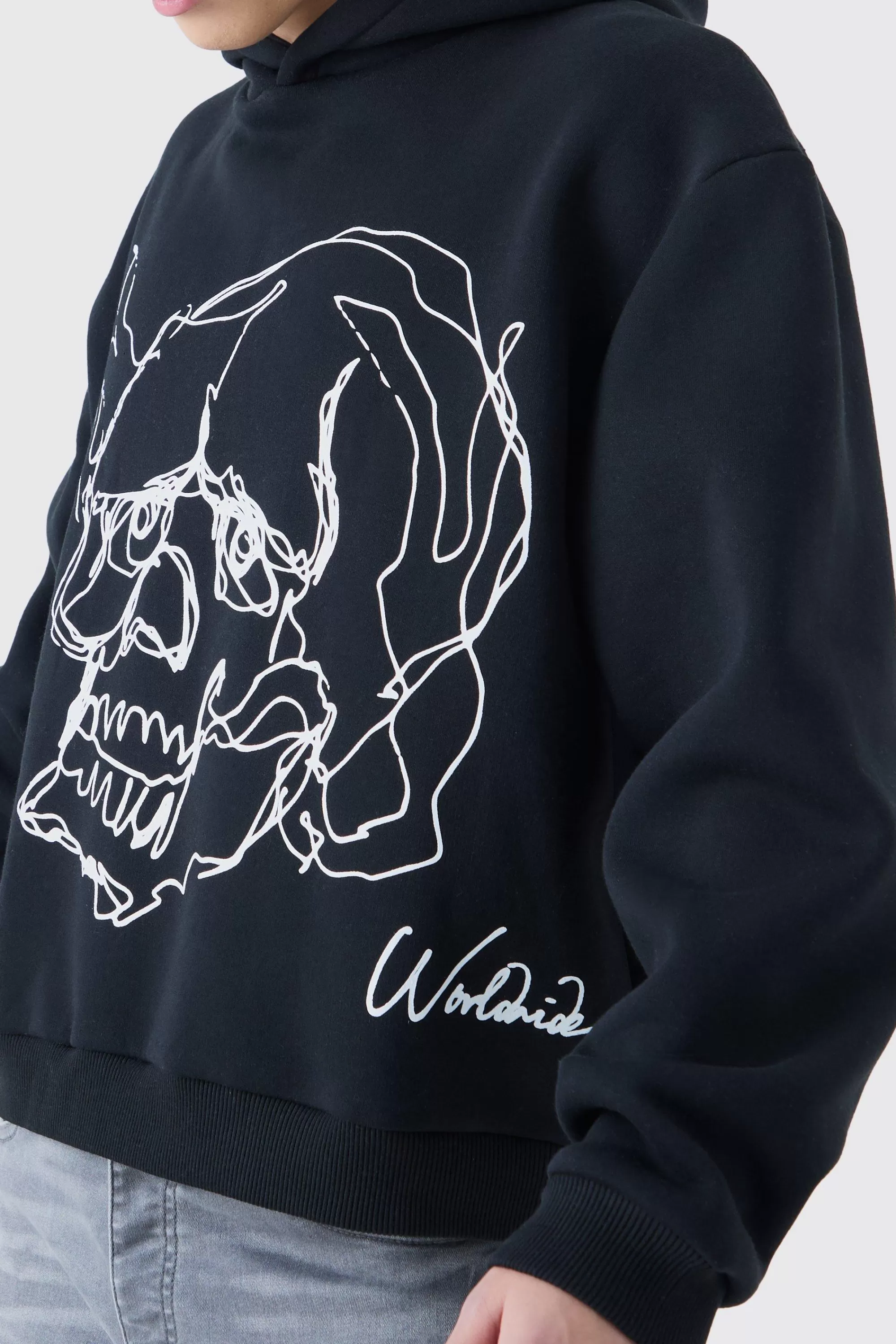 boohooMAN Oversized Boxy Skull Line Drawing Hoodie | UK