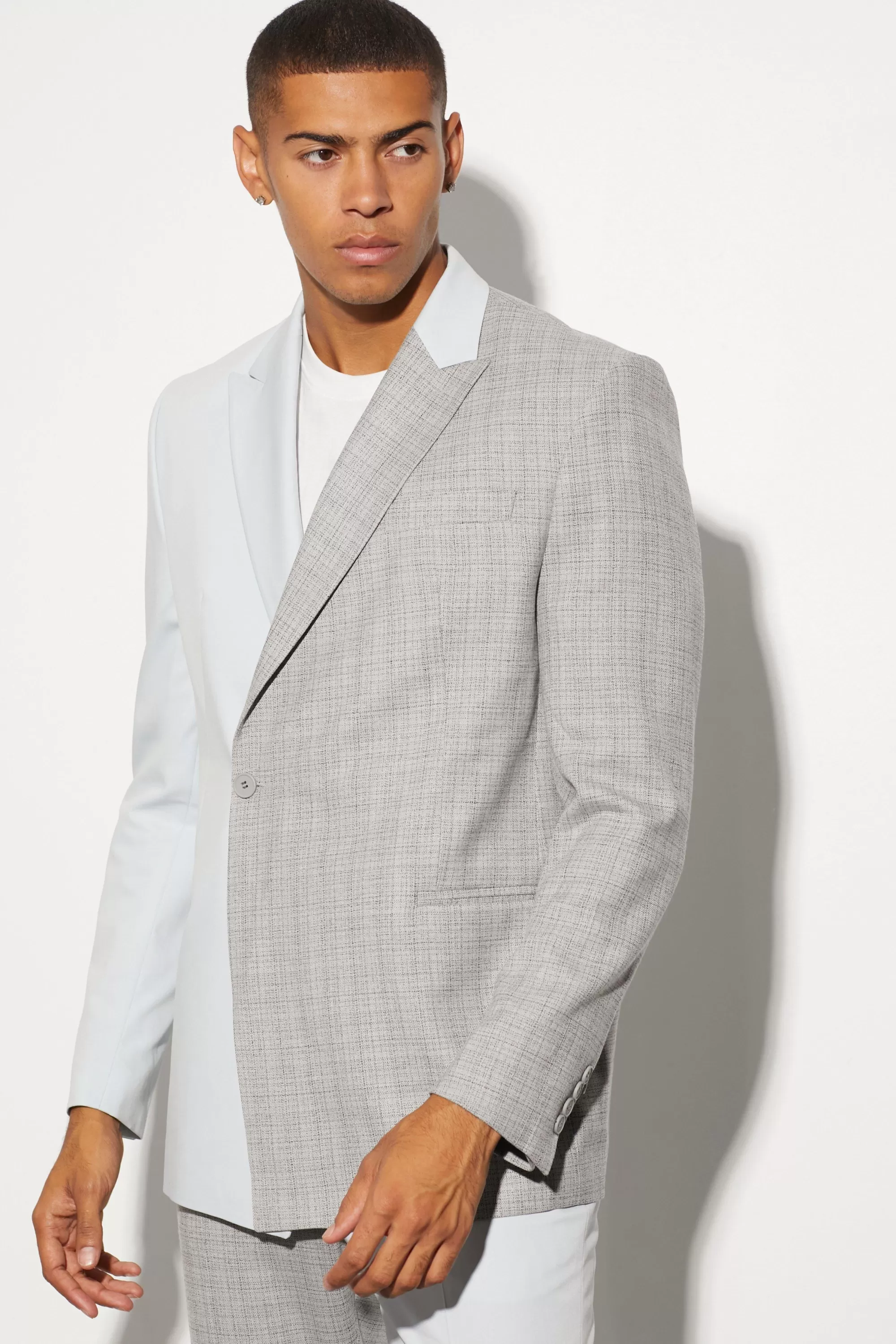 boohooMAN Oversized Boxy Spliced Suit Jacket | UK