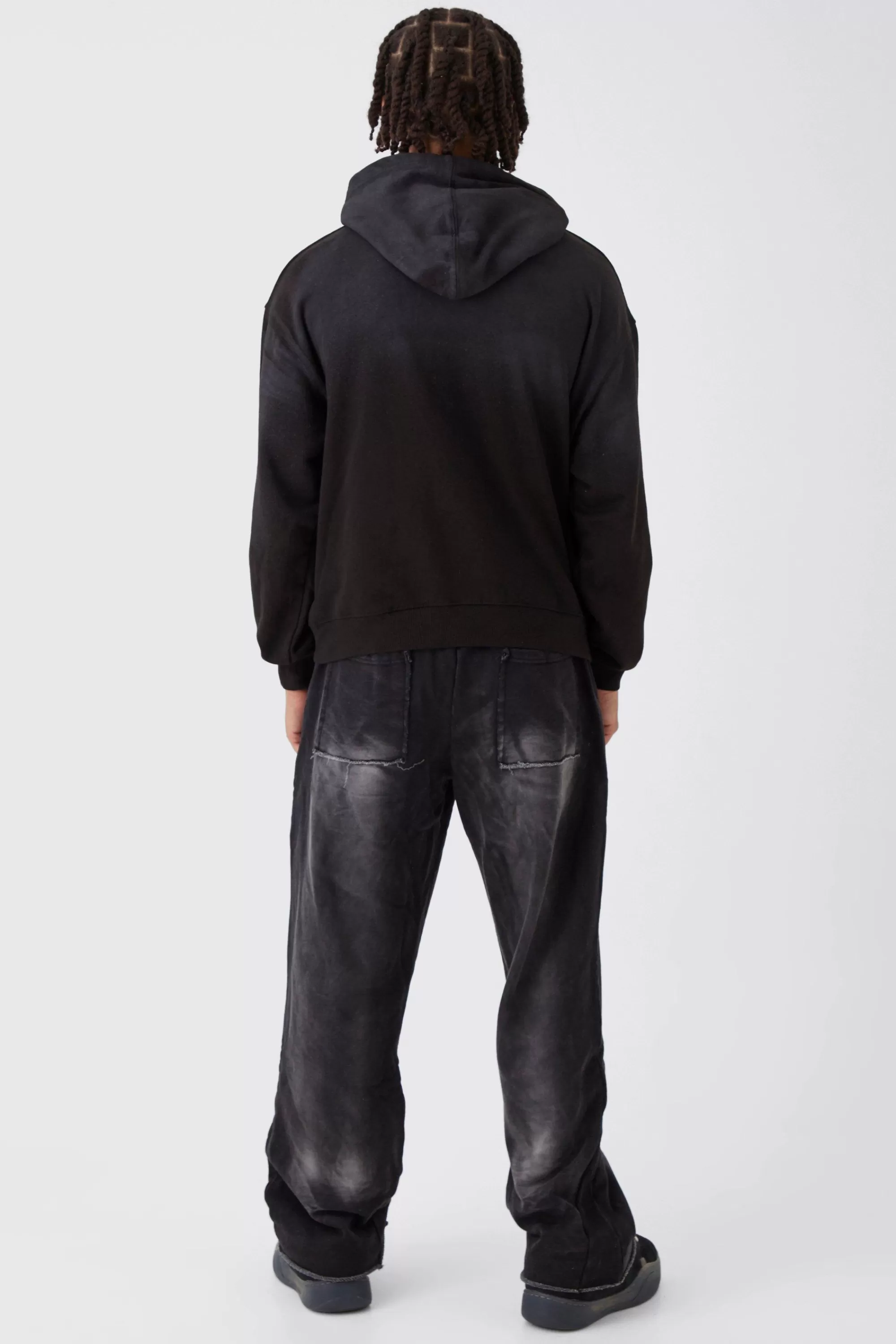 boohooMAN Oversized Boxy Spray Washed Blurred MMXIII Print Hoodie | UK