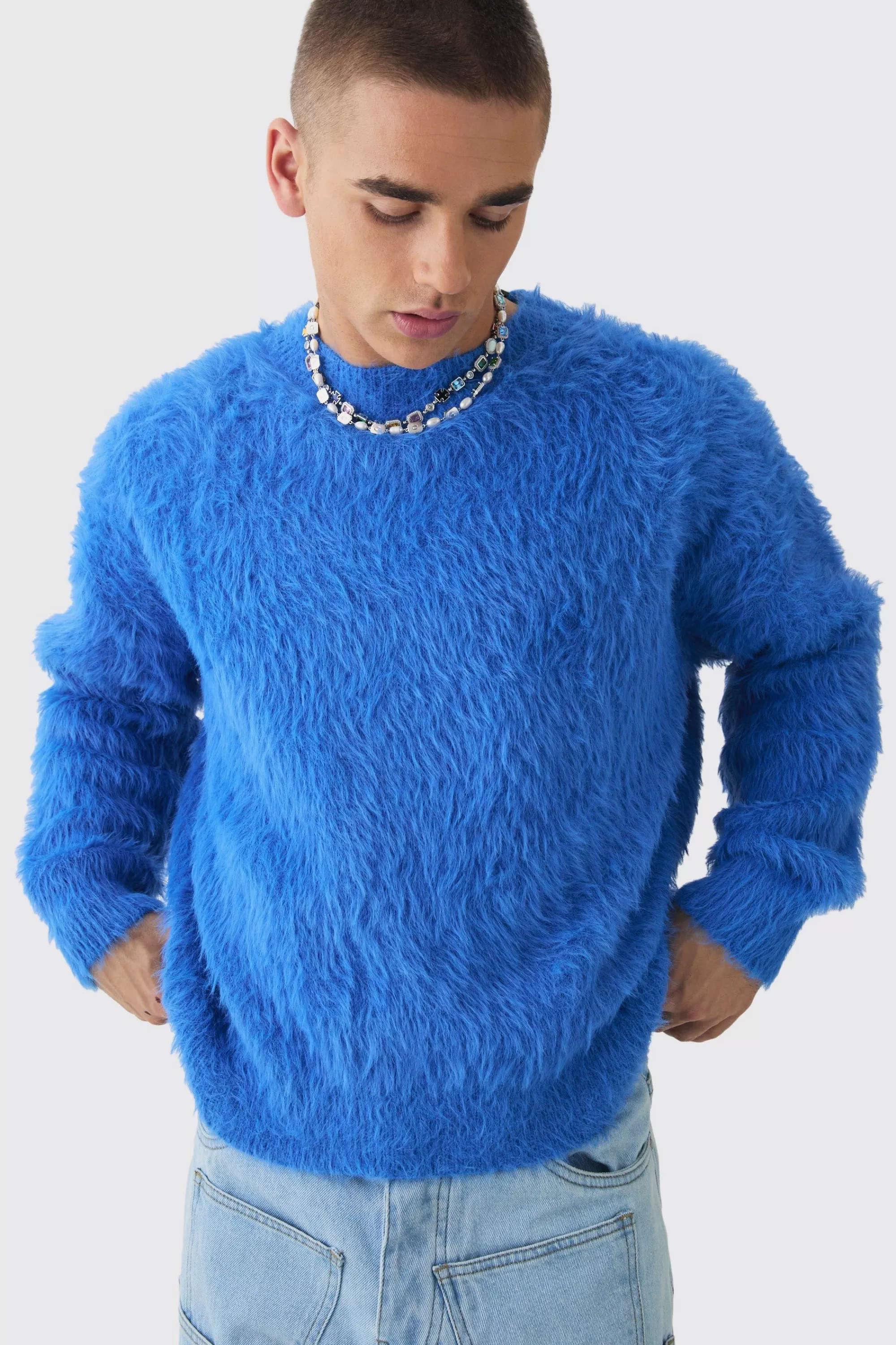 boohooMAN Oversized Boxy Super Fluffy Knitted Jumper | UK