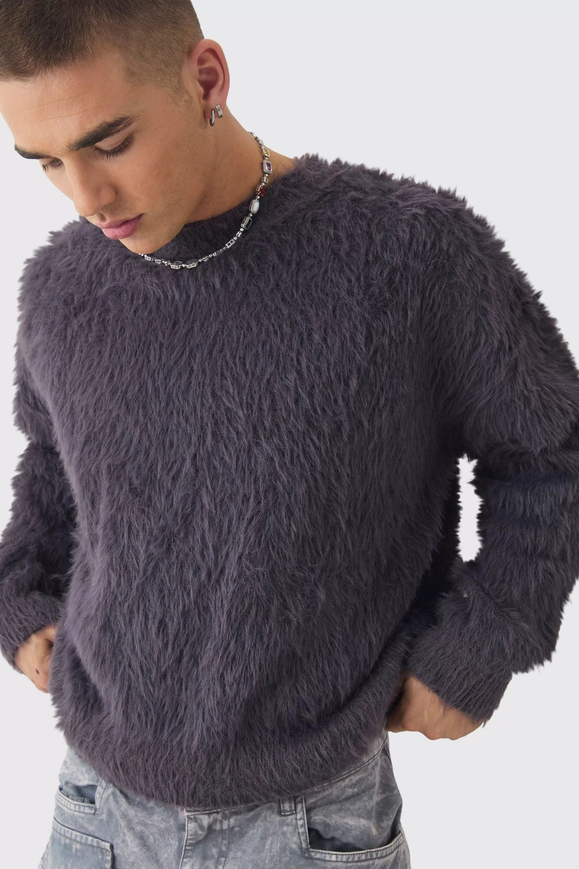 boohooMAN Oversized Boxy Super Fluffy Knitted Jumper | UK