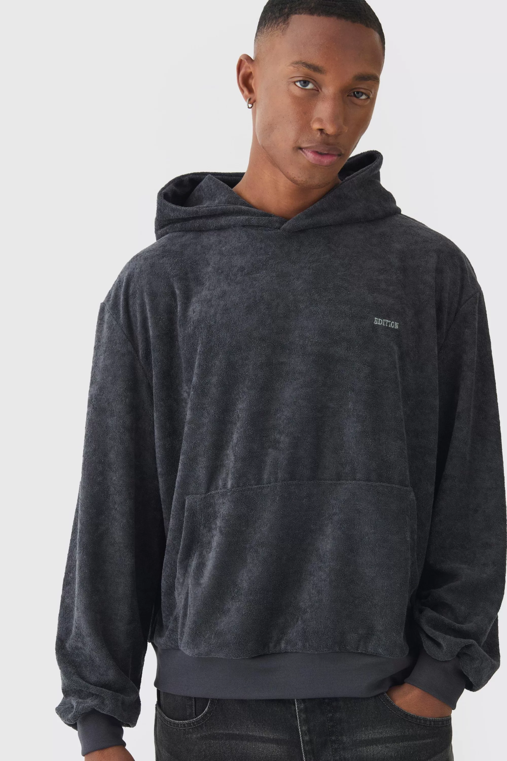 boohooMAN Oversized Boxy Towelling Edition Hoodie | UK