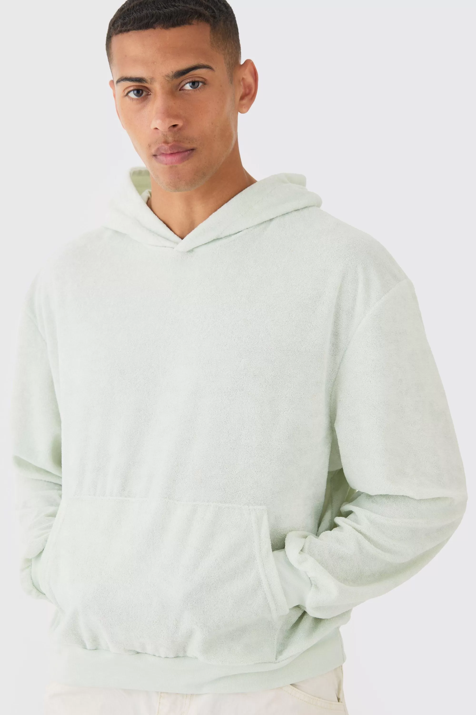boohooMAN Oversized Boxy Towelling Hoodie | UK