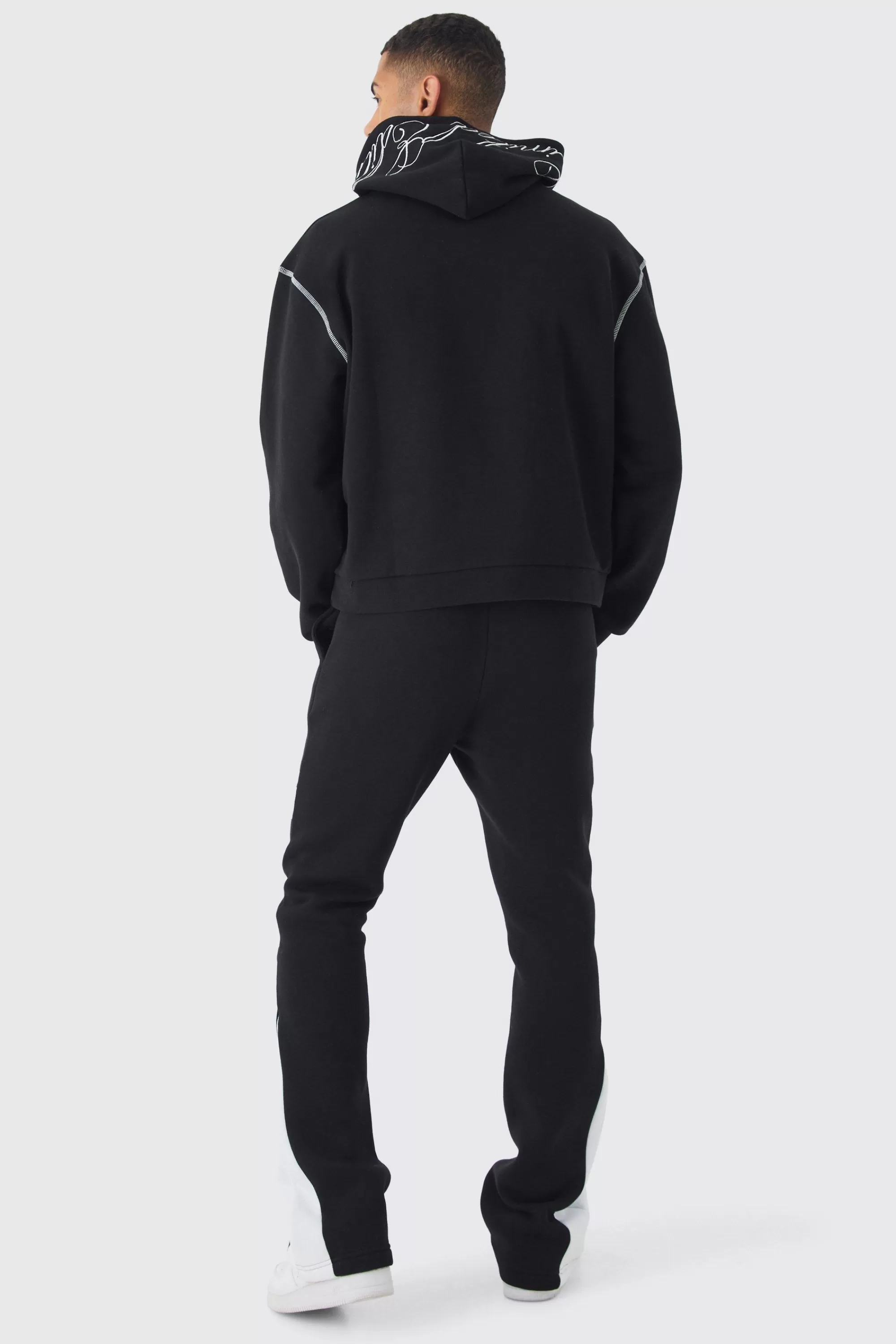 boohooMAN Oversized Boxy Twill Applique Contrast Stitch Hoodie | UK
