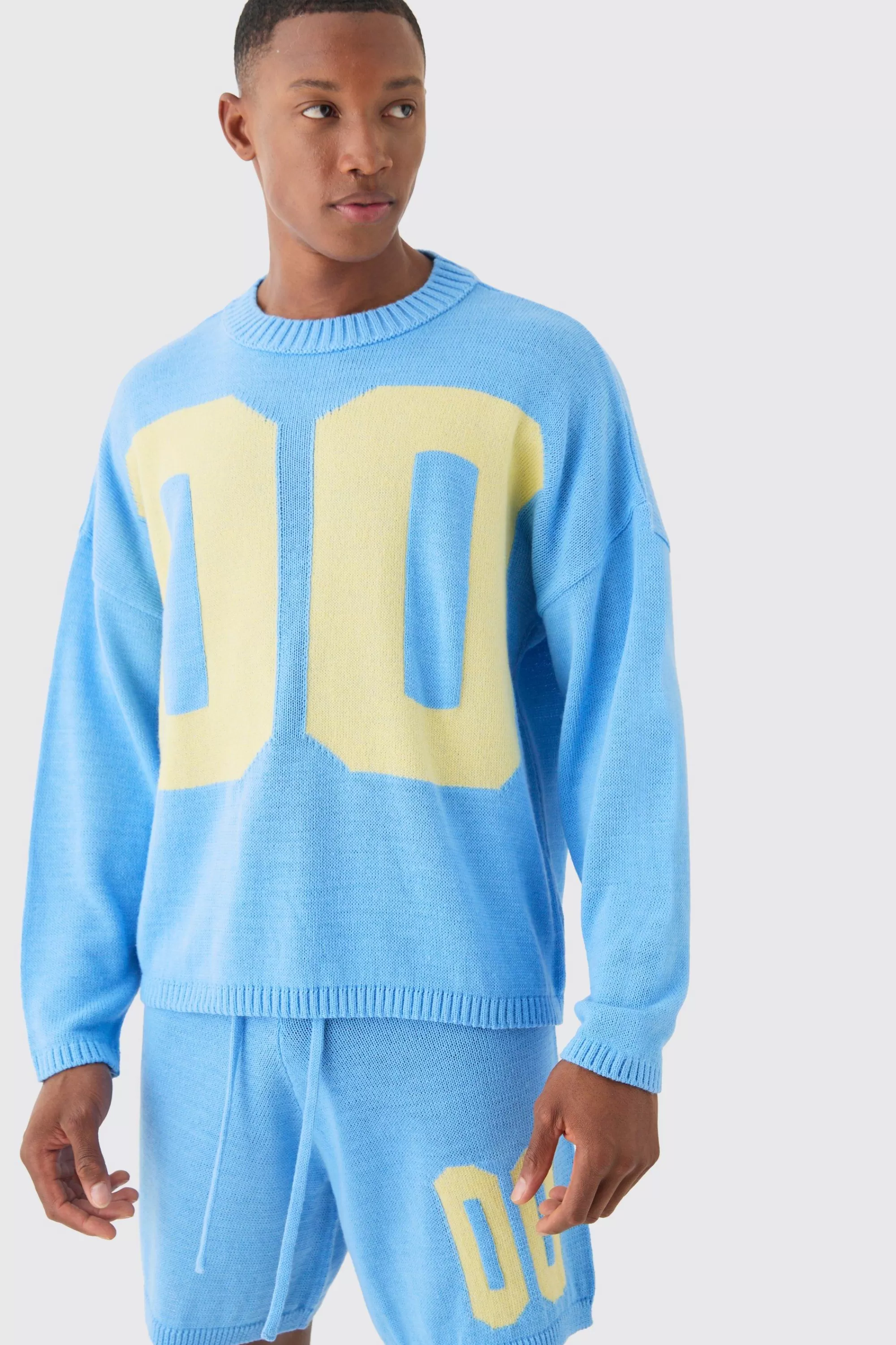 boohooMAN Oversized Boxy Varsity Knit Jumper | UK