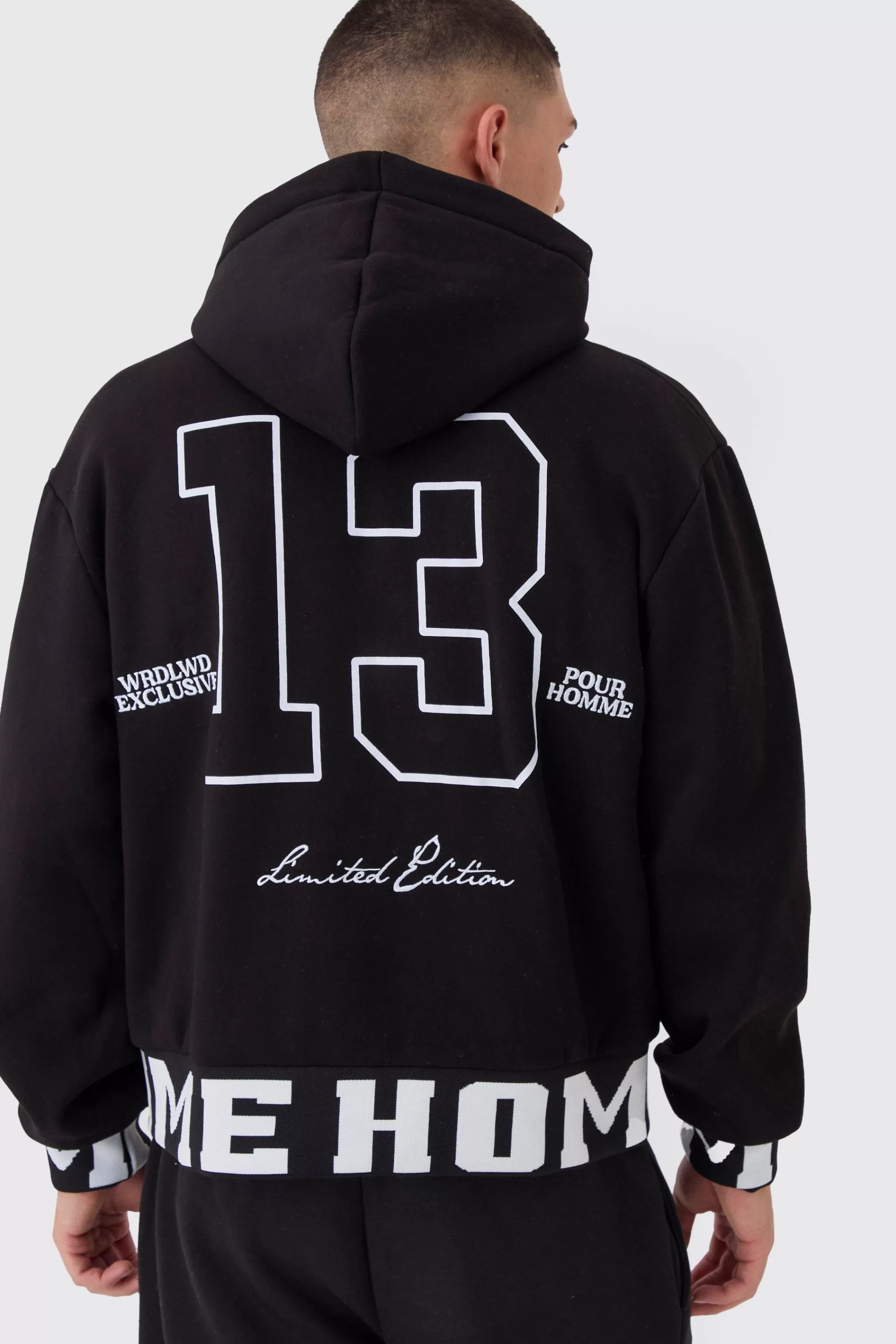 boohooMAN Oversized Boxy Varsity Printed Zip Through Hoodie | UK