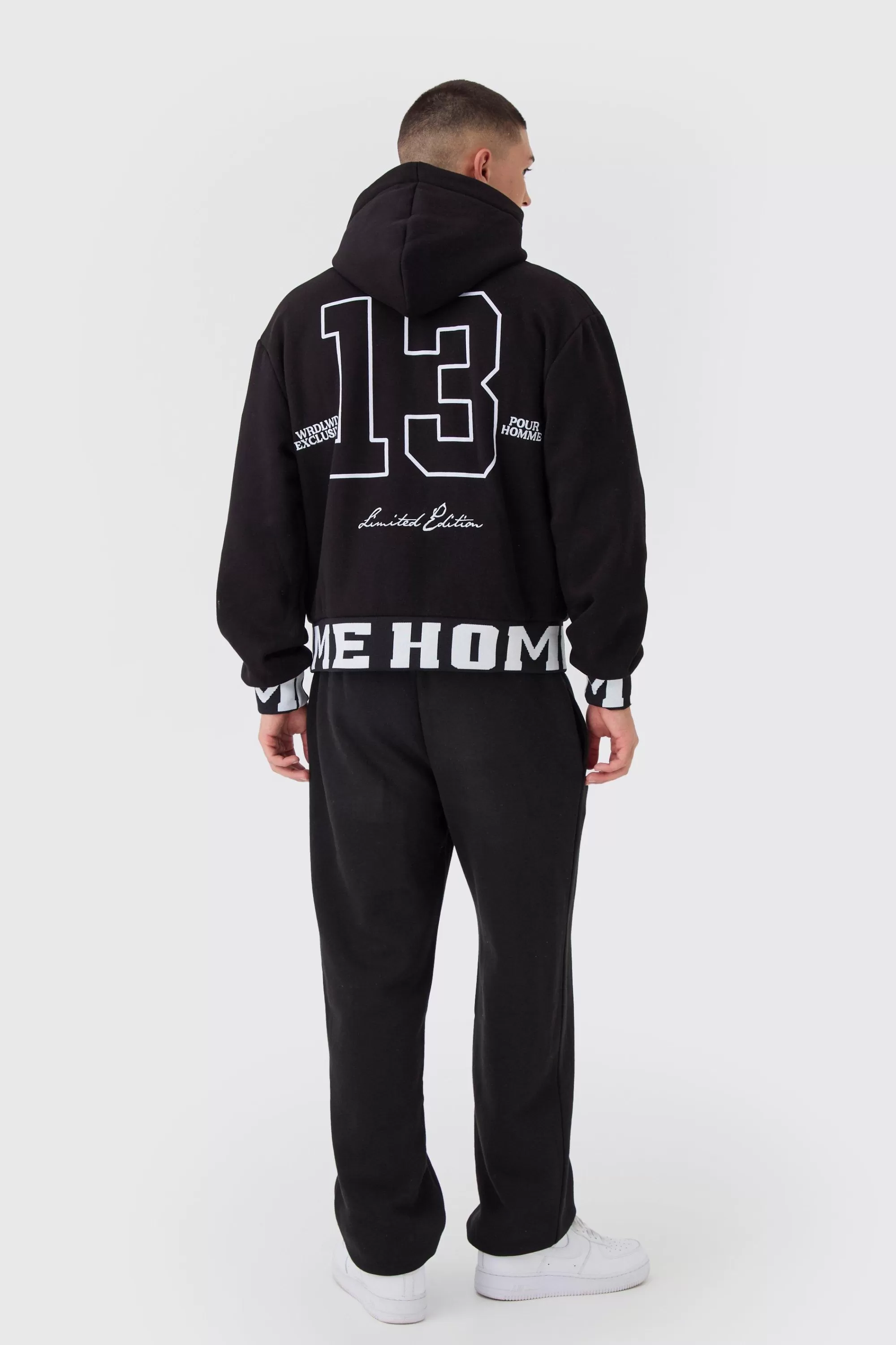 boohooMAN Oversized Boxy Varsity Printed Zip Through Hoodie | UK