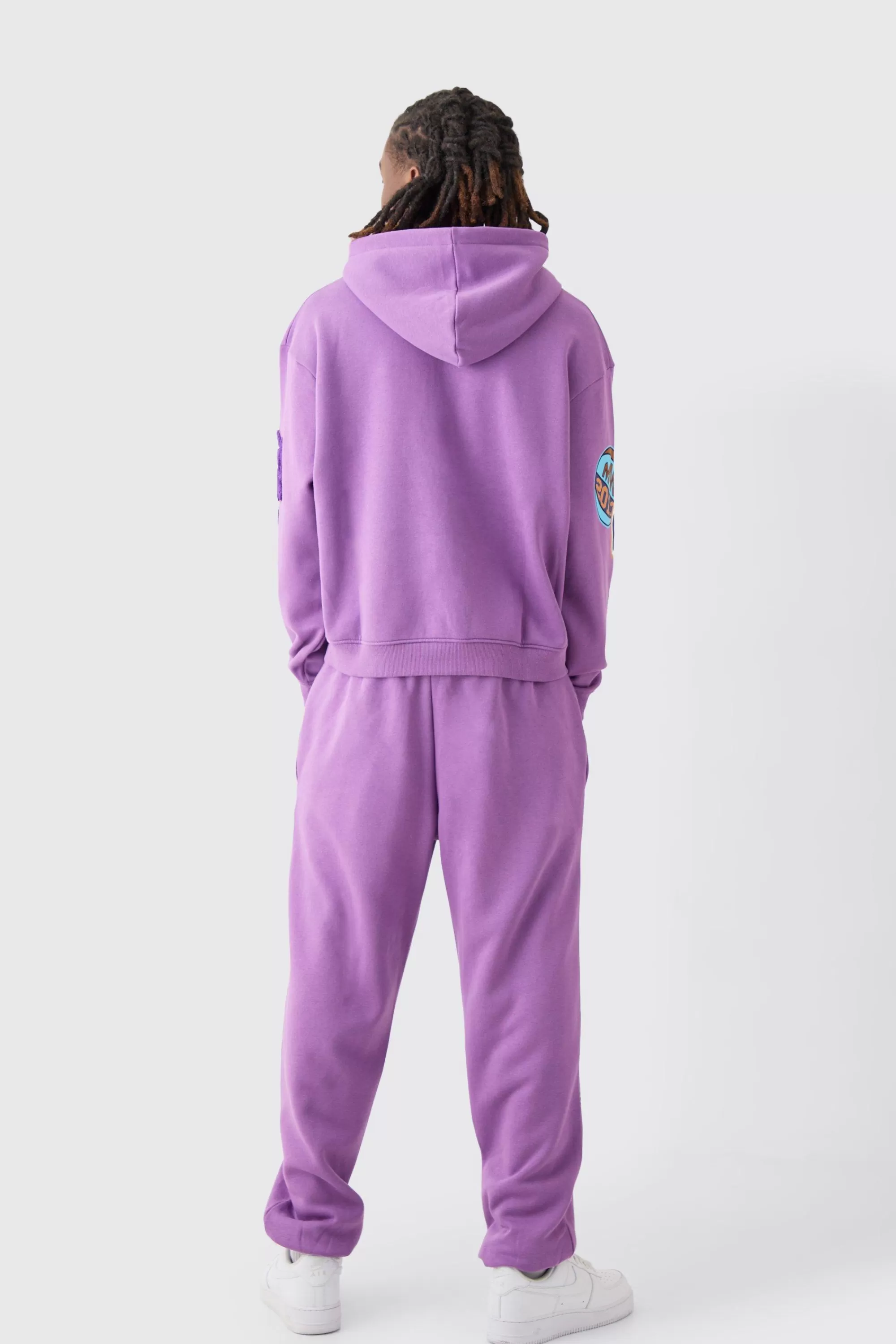 boohooMAN Oversized Boxy Varsity Zip Through Hooded Tracksuit | UK