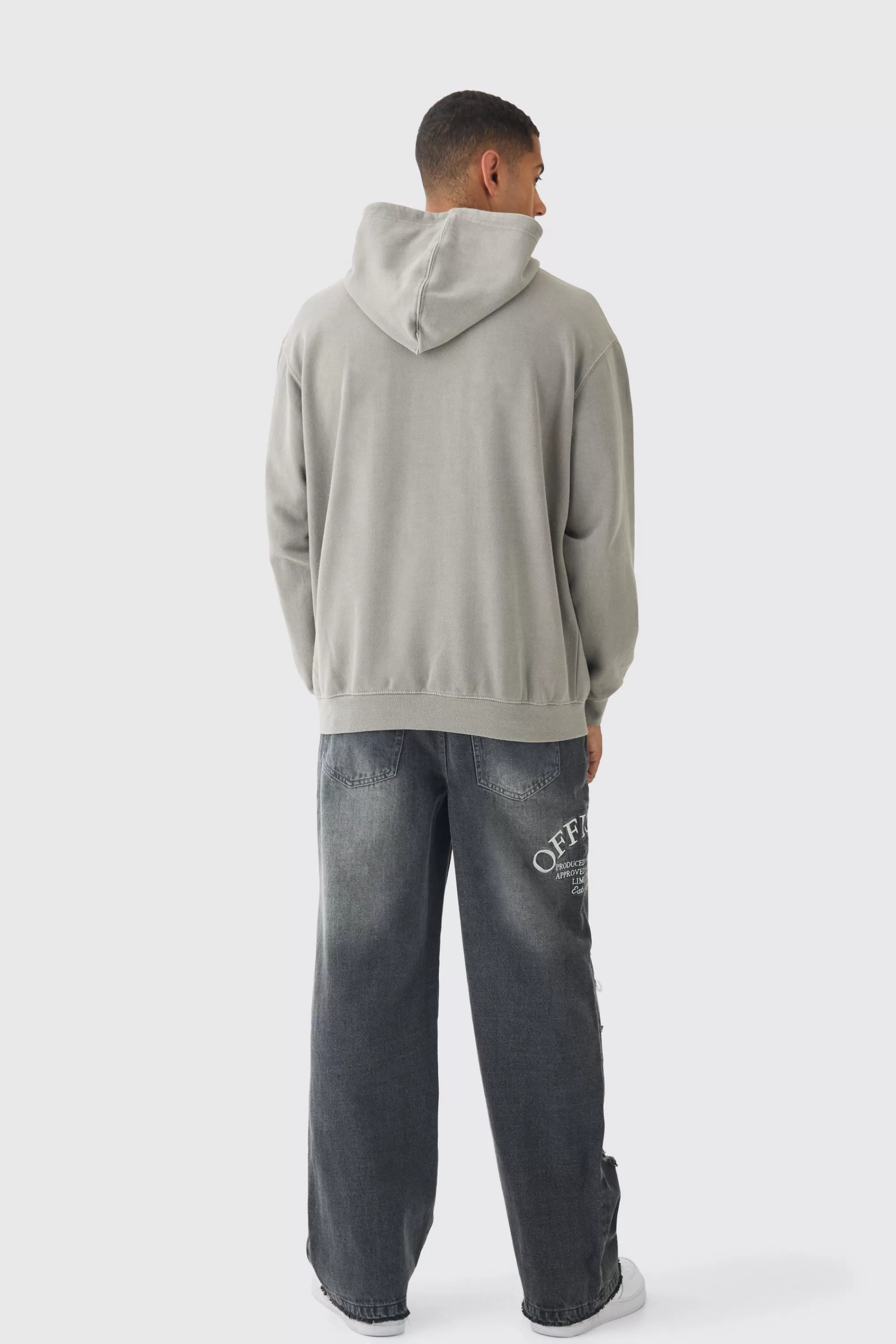 boohooMAN Oversized Boxy Washed B Star Print Hoodie | UK