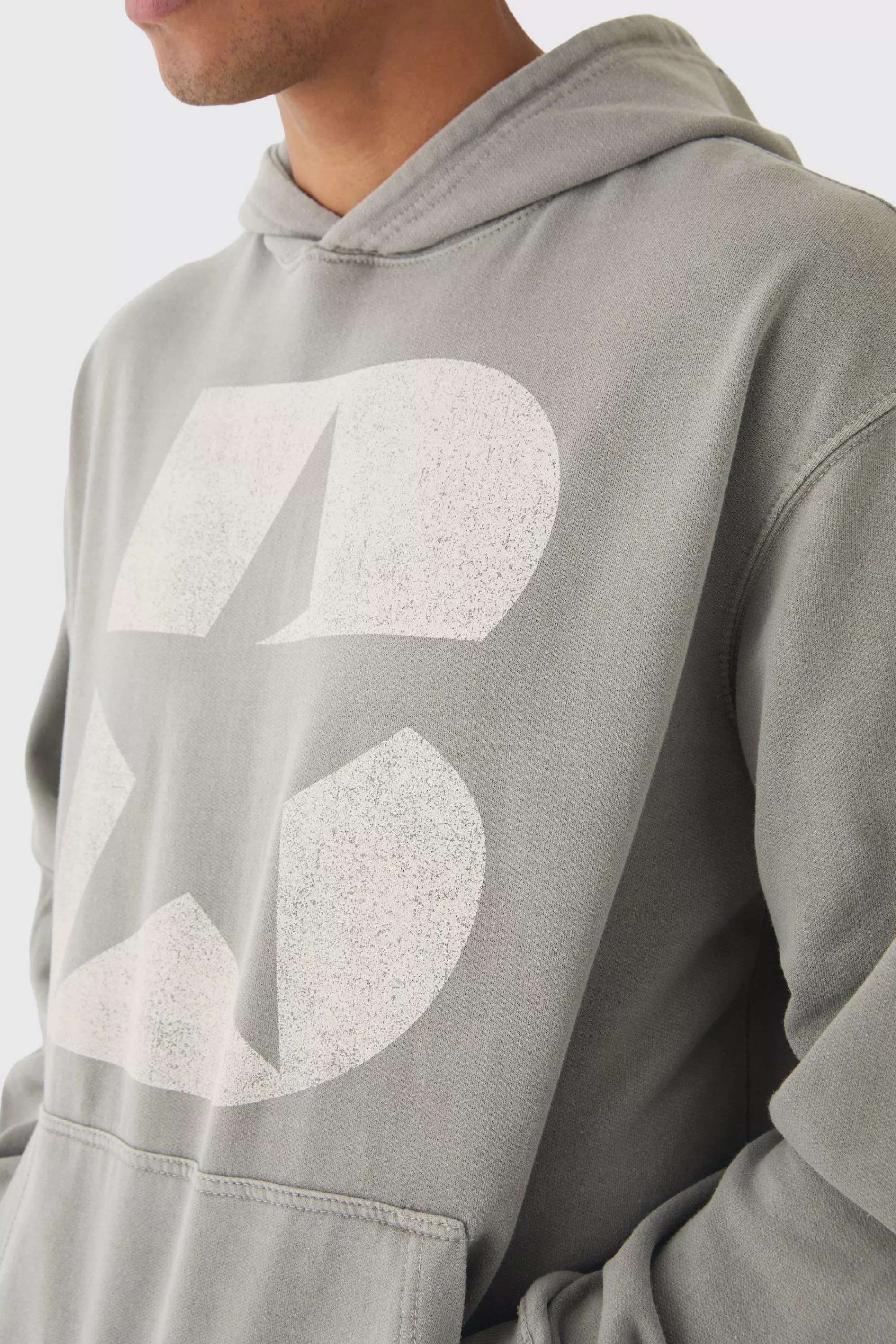 boohooMAN Oversized Boxy Washed B Star Print Hoodie | UK