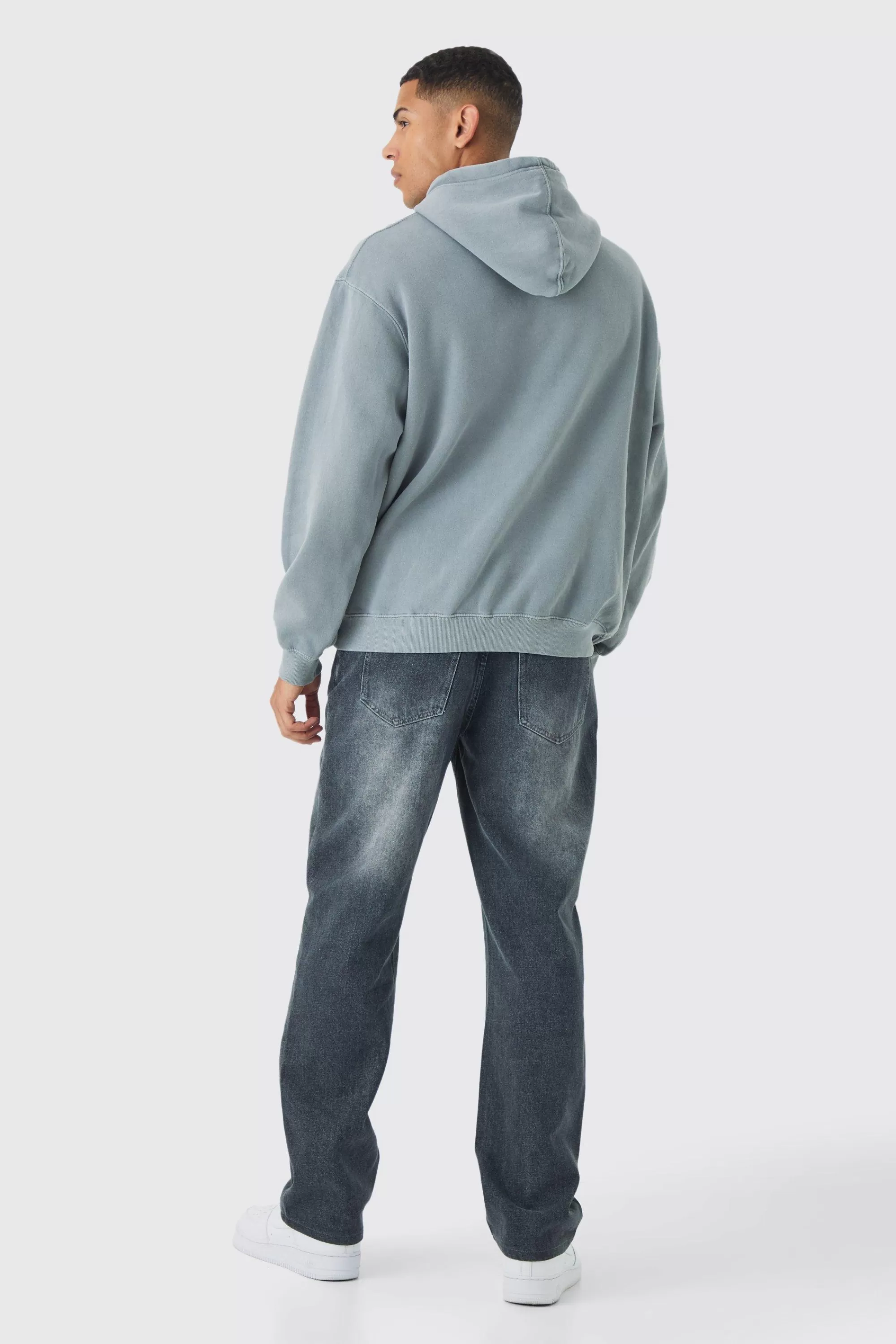 boohooMAN Oversized Boxy Washed Highbuild Blanc Print Hoodie | UK