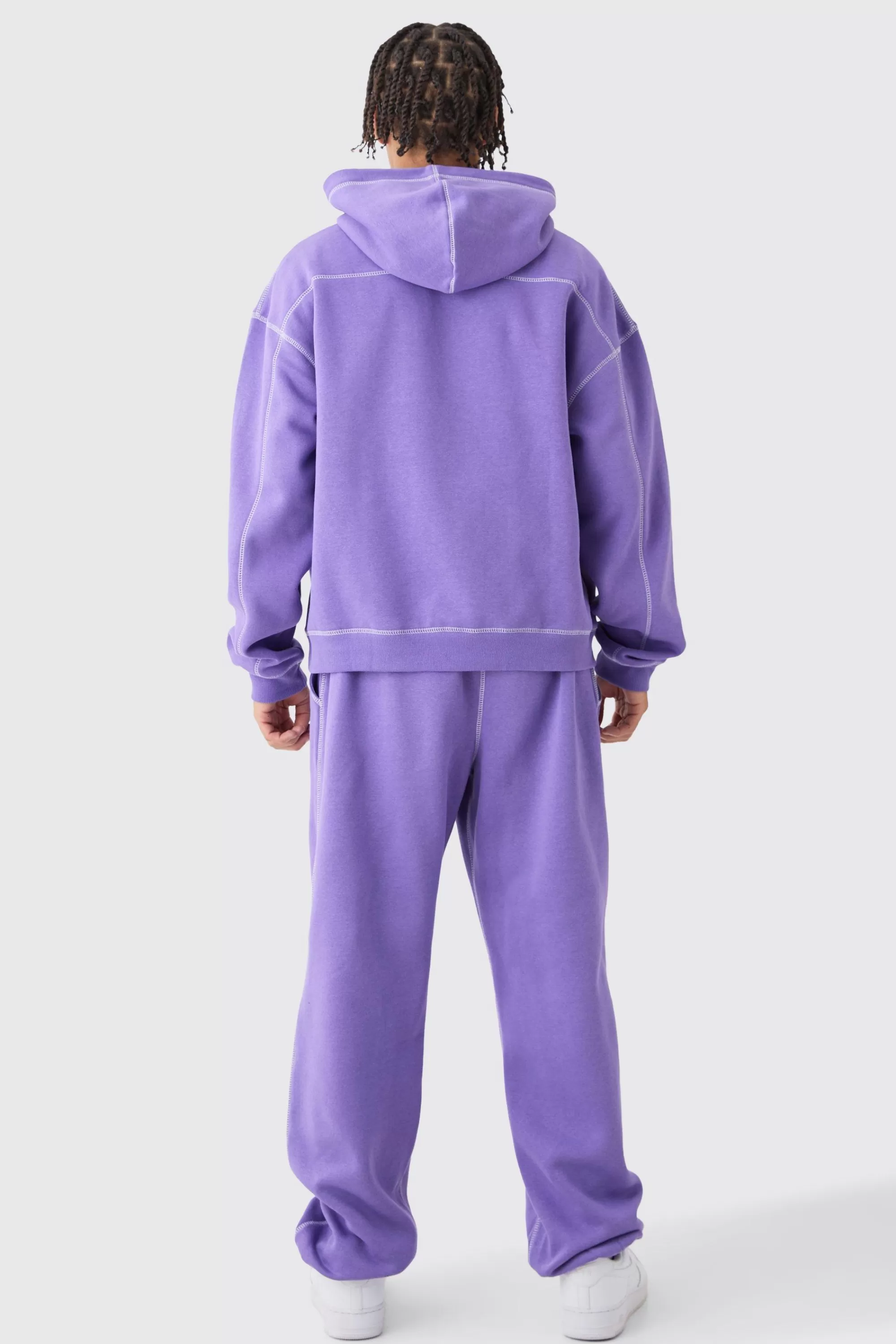 boohooMAN Oversized Boxy Worldwide Contrast Stitch Hooded Tracksuit | UK