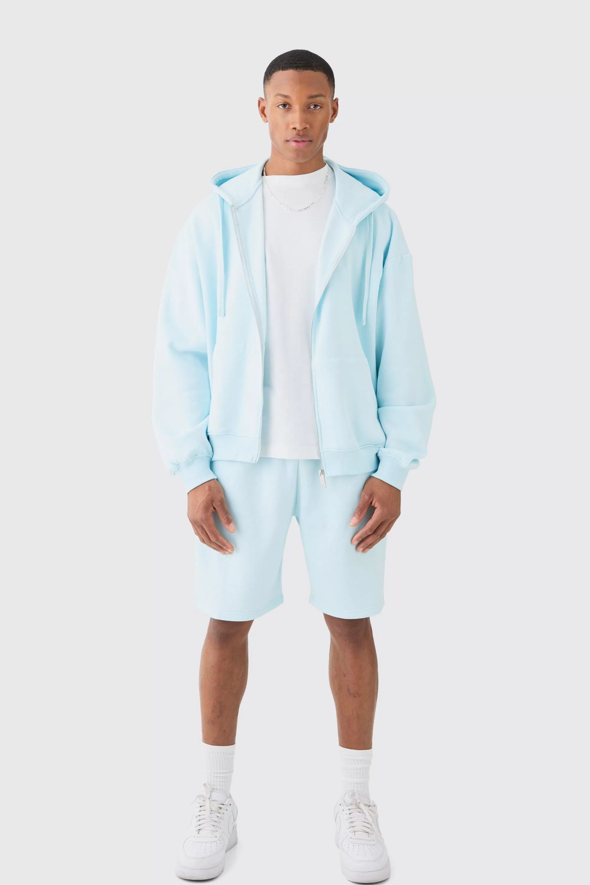 boohooMAN Oversized Boxy Zip Through Carpenter Short Tracksuit | UK
