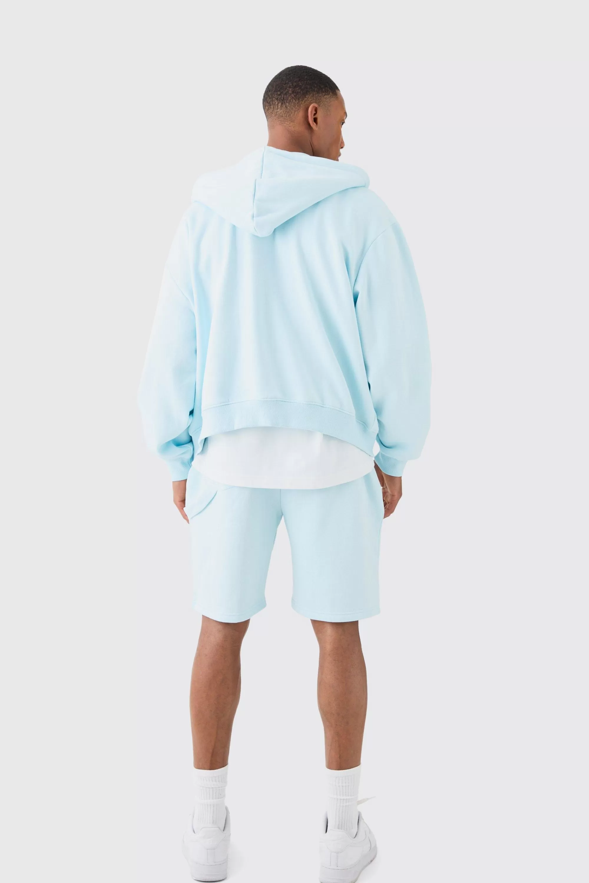 boohooMAN Oversized Boxy Zip Through Carpenter Short Tracksuit | UK