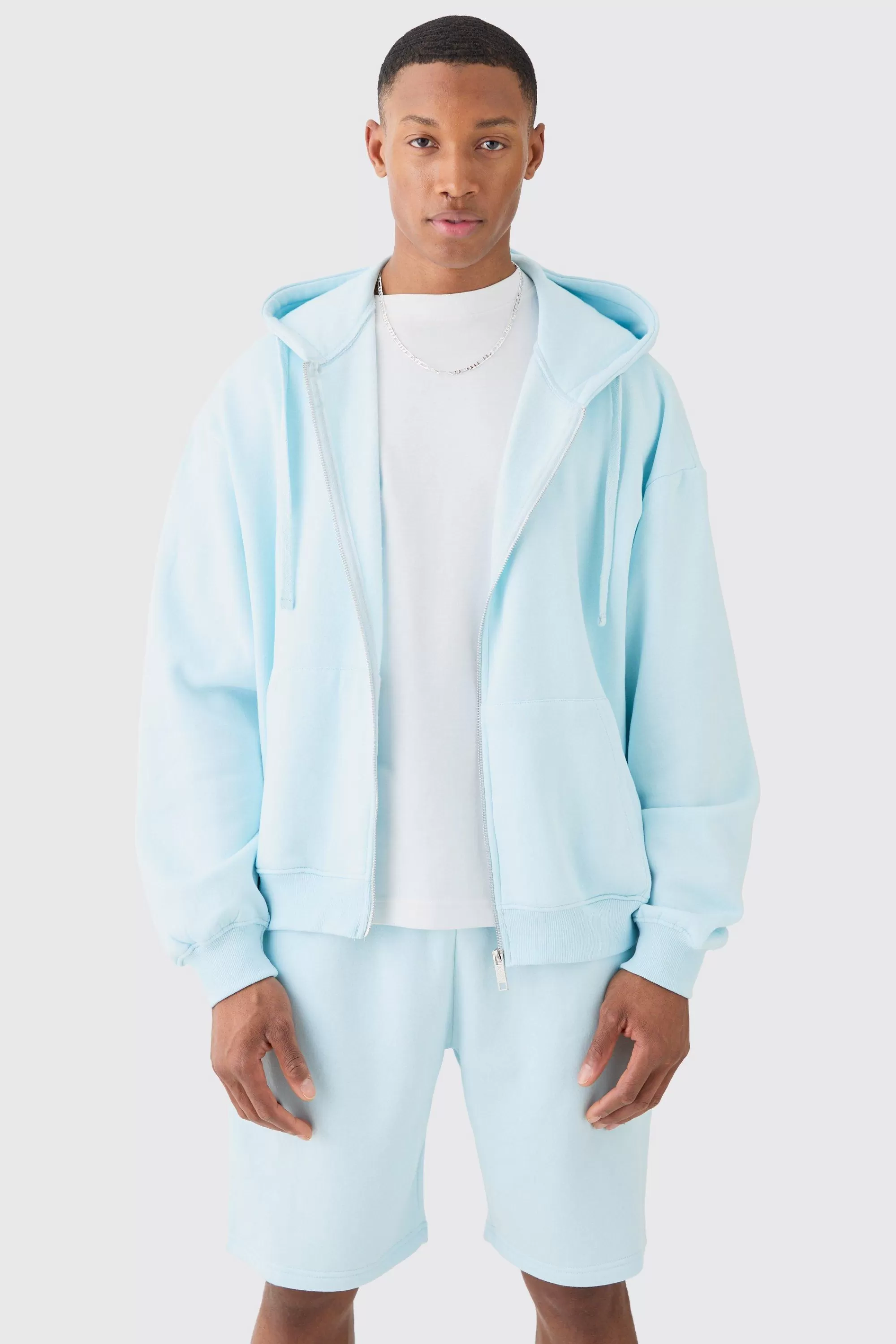 boohooMAN Oversized Boxy Zip Through Carpenter Short Tracksuit | UK