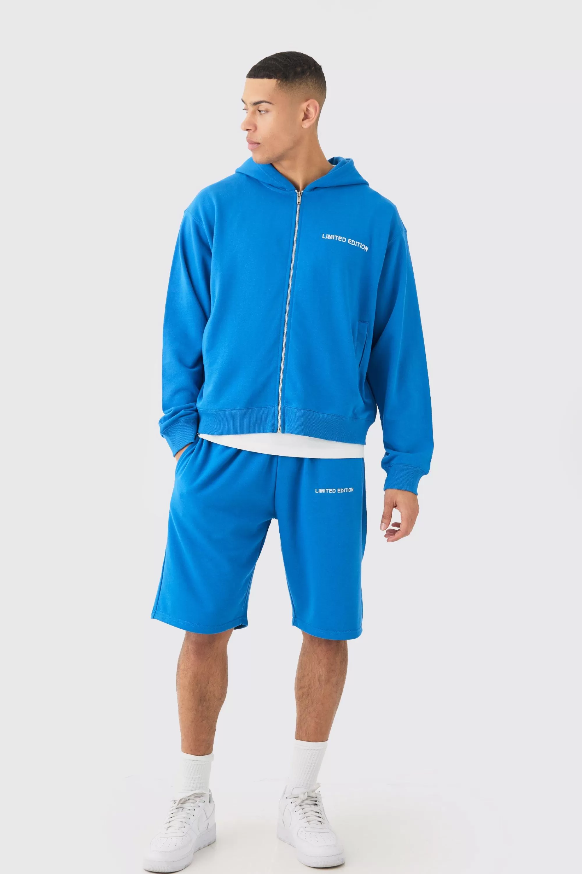 boohooMAN Oversized Boxy Zip Through Hooded Short Tracksuit | UK