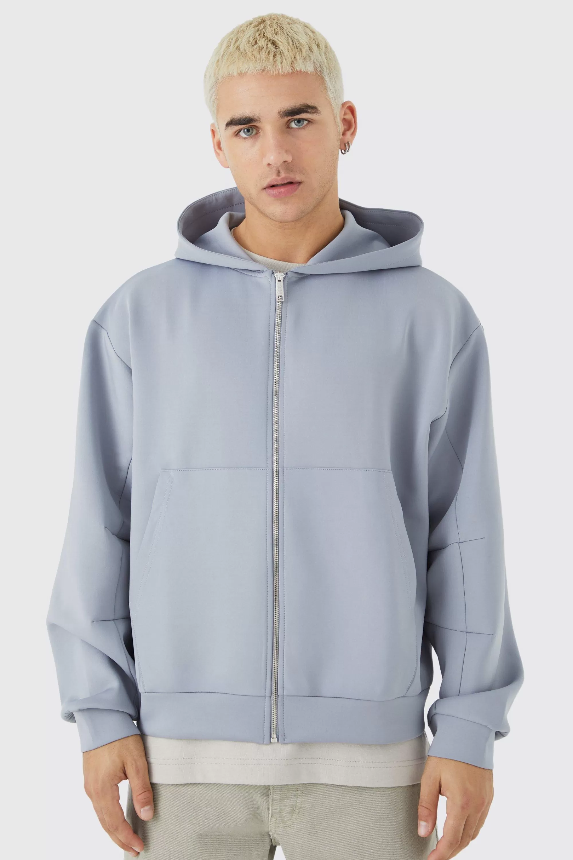 boohooMAN Oversized Boxy Zip Through Scuba Hoodie | UK
