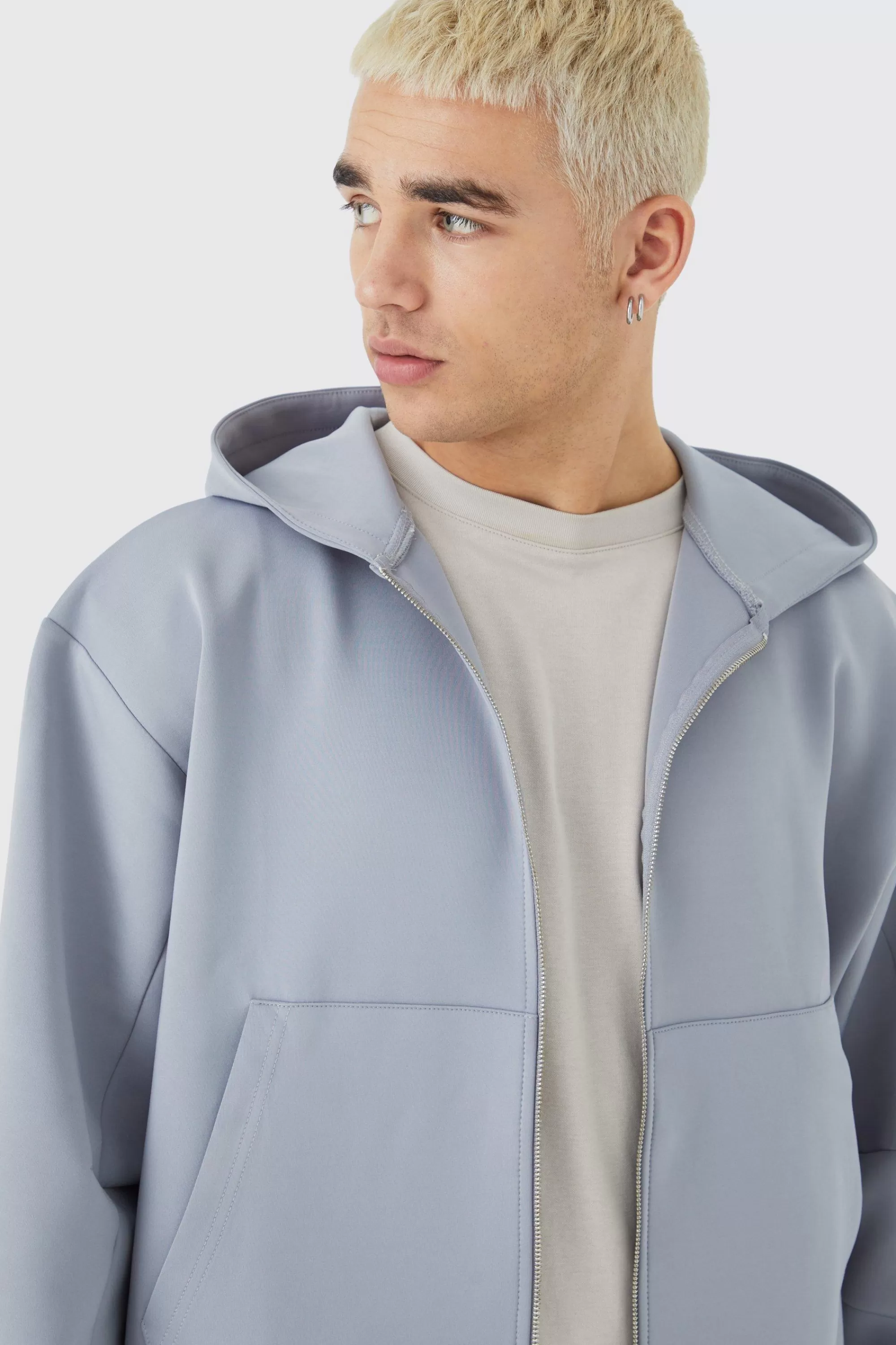 boohooMAN Oversized Boxy Zip Through Scuba Hoodie | UK