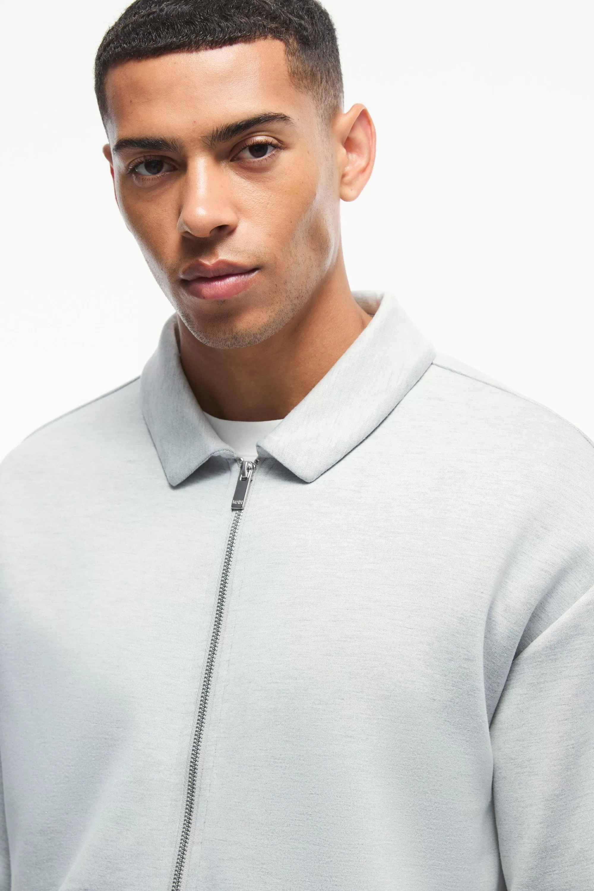 boohooMAN Oversized Boxy Zip Through Scuba Shirt | UK