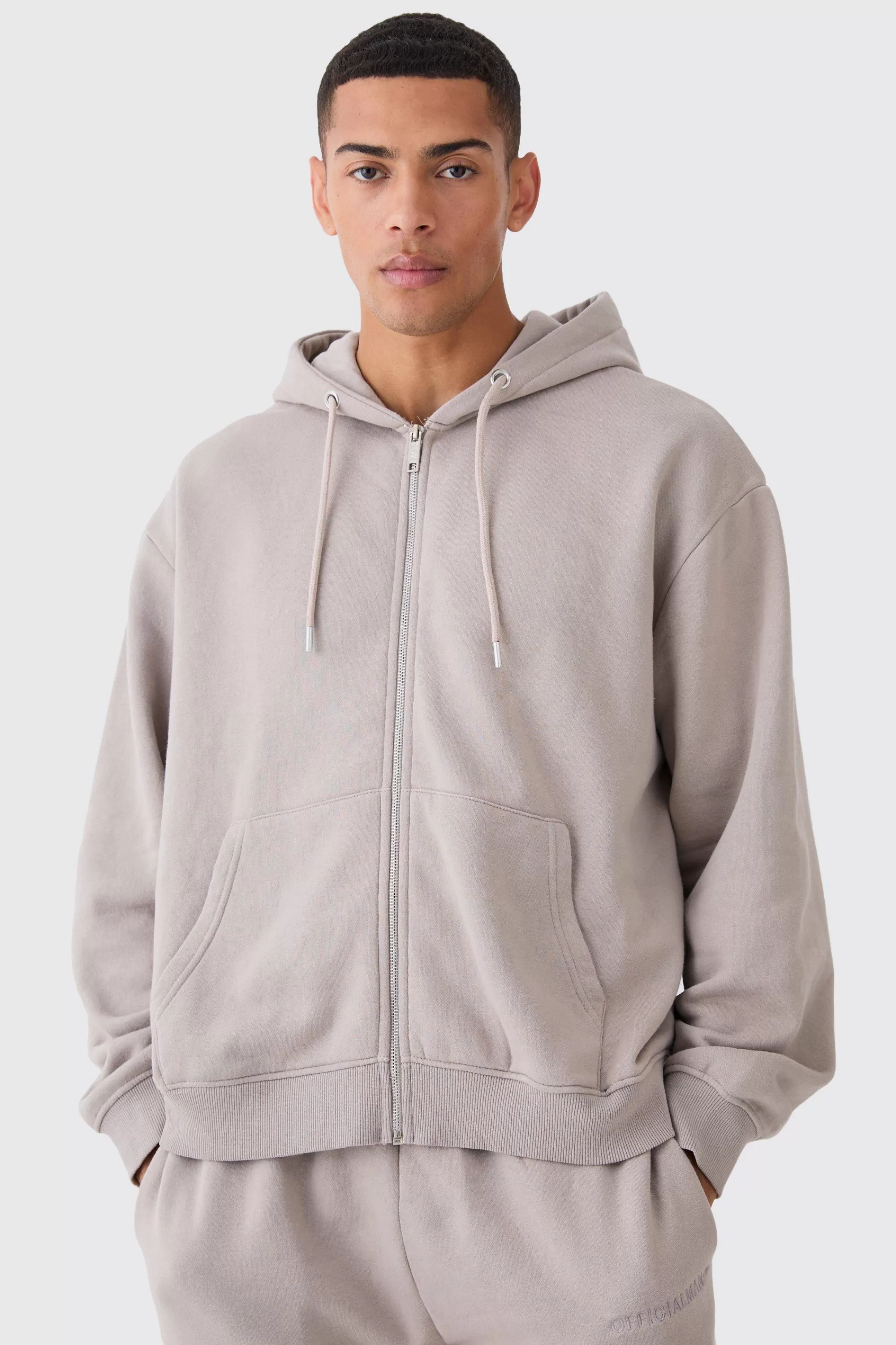 boohooMAN Oversized Boxy Zip Through Washed Hoodie | UK