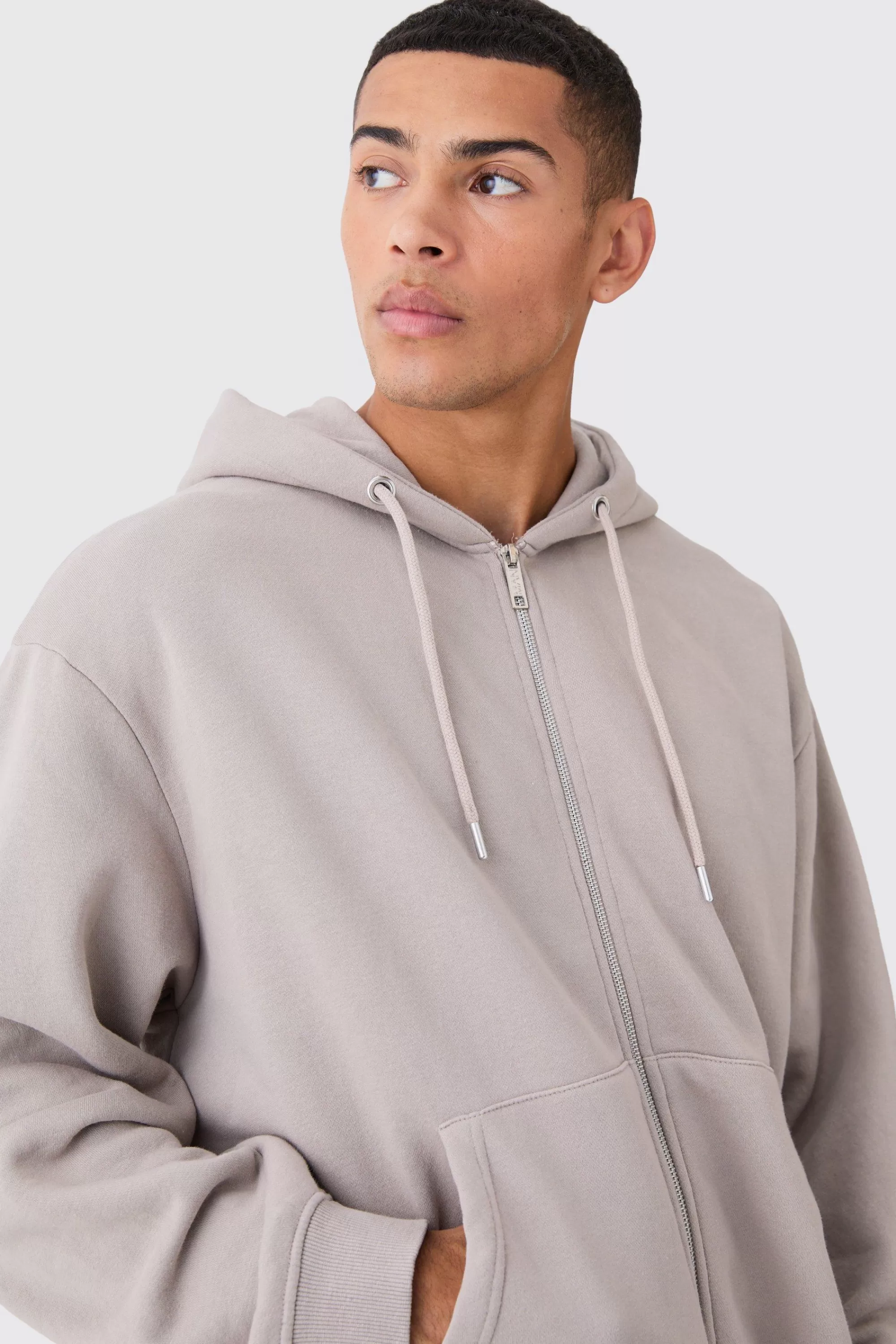 boohooMAN Oversized Boxy Zip Through Washed Hoodie | UK