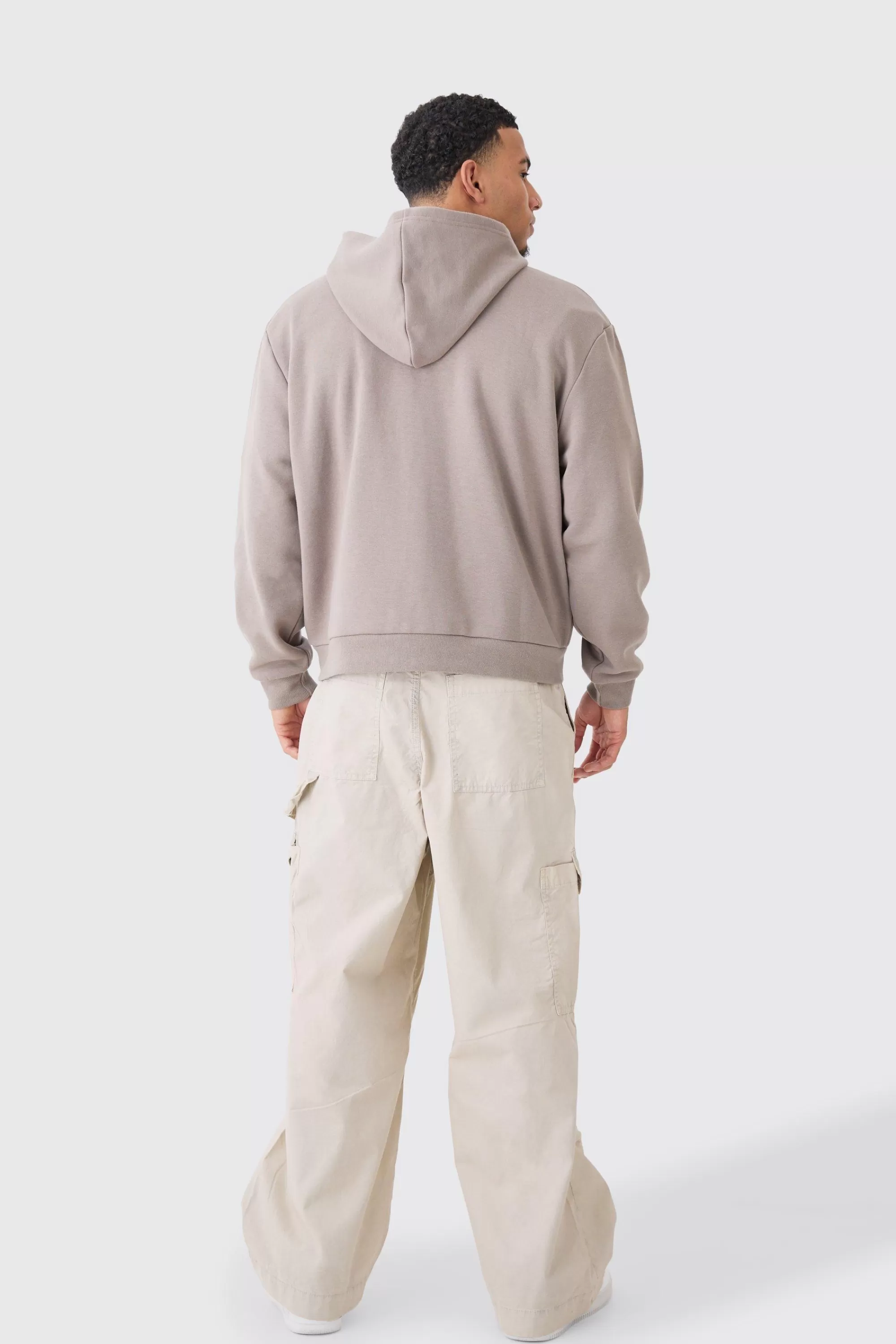 boohooMAN Oversized Boxy Zip Thru Borg Applique Hoodie | UK