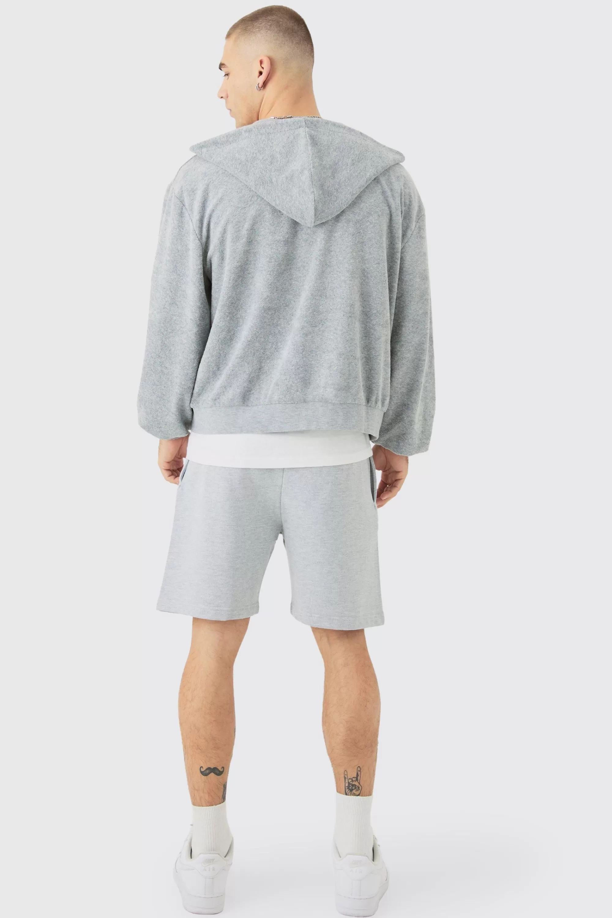 boohooMAN Oversized Boxy Zip Towelling Hoodie | UK
