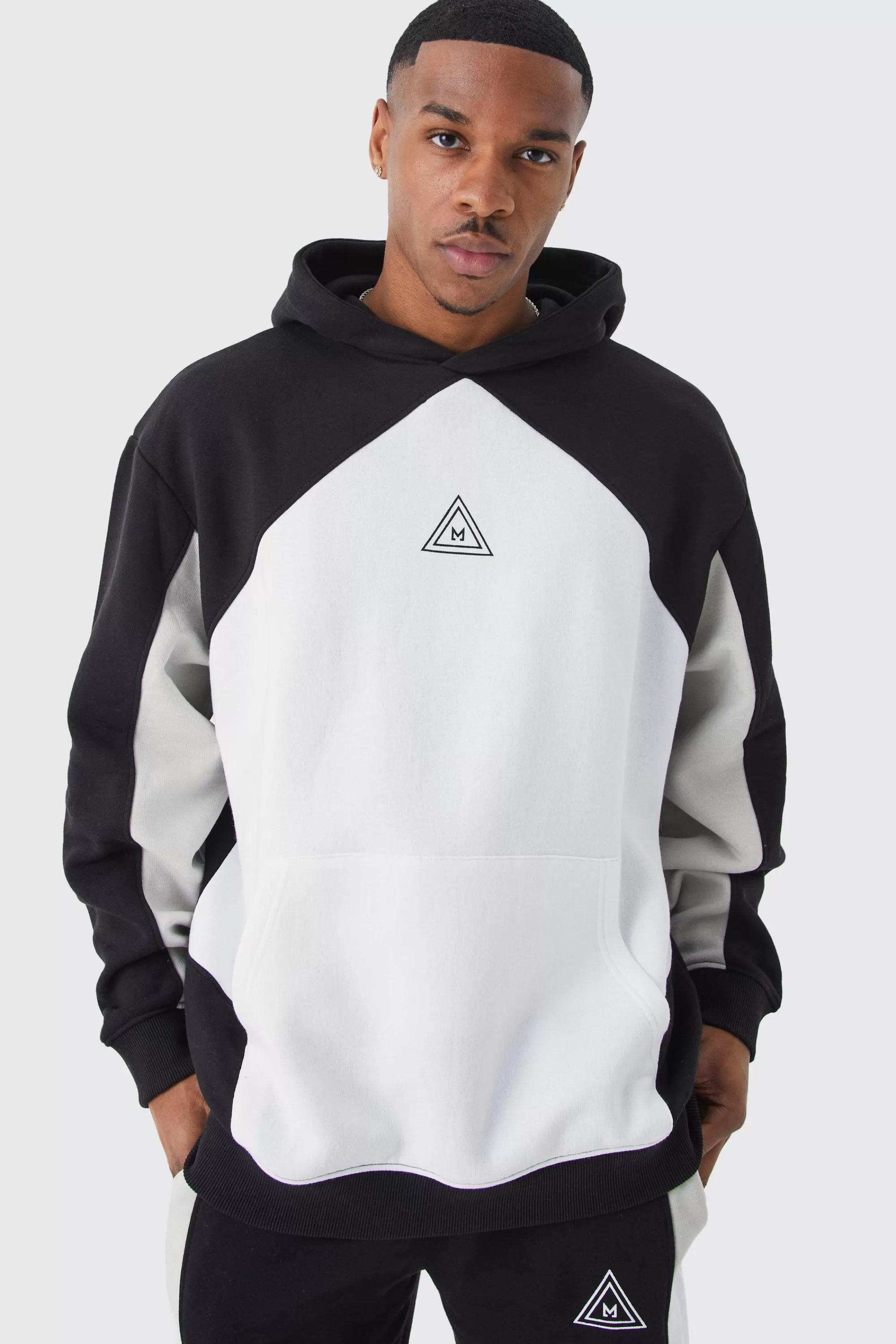 boohooMAN Oversized Branded Colour Block Hoodie | UK